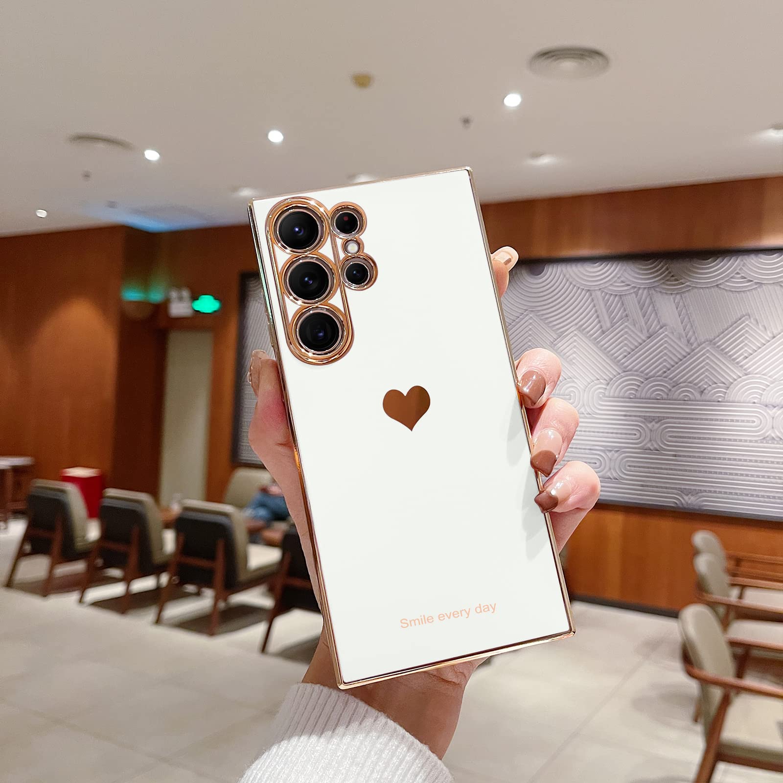 Teageo For Samsung Galaxy S23 Ultra Case For Women Girl Cute Love Heart Luxury Bling Soft Back Cover Raised Full Camera Protecti