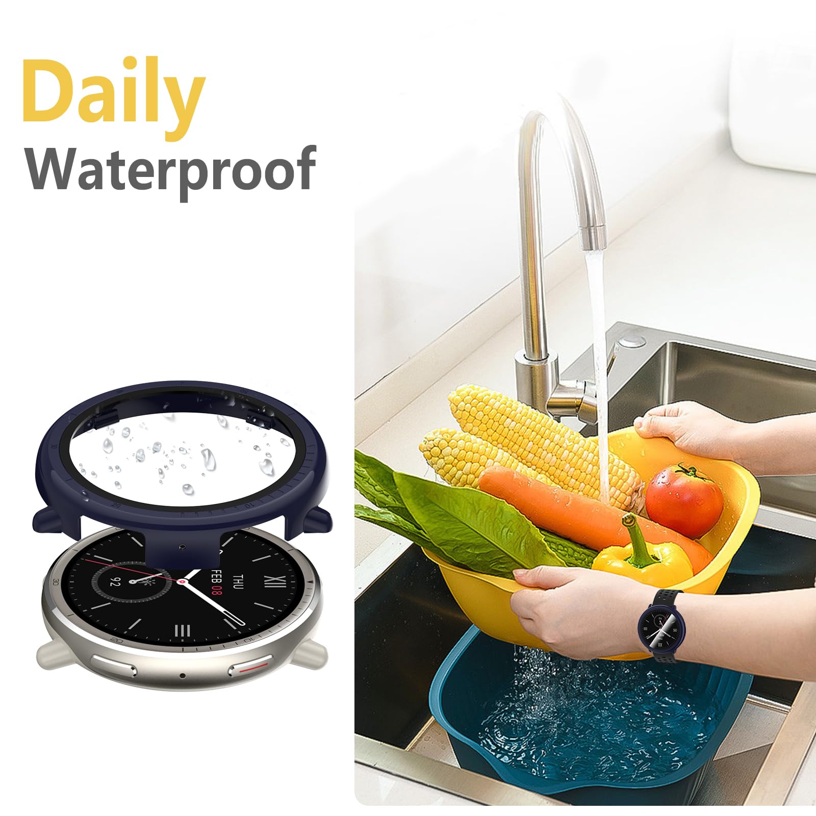 Wd&Cd 2 Pack Case Compatible For Amazfit Active 2 Blue+Clear, Hard Pc Case With Tempered Glass Screen Protector Compatible With