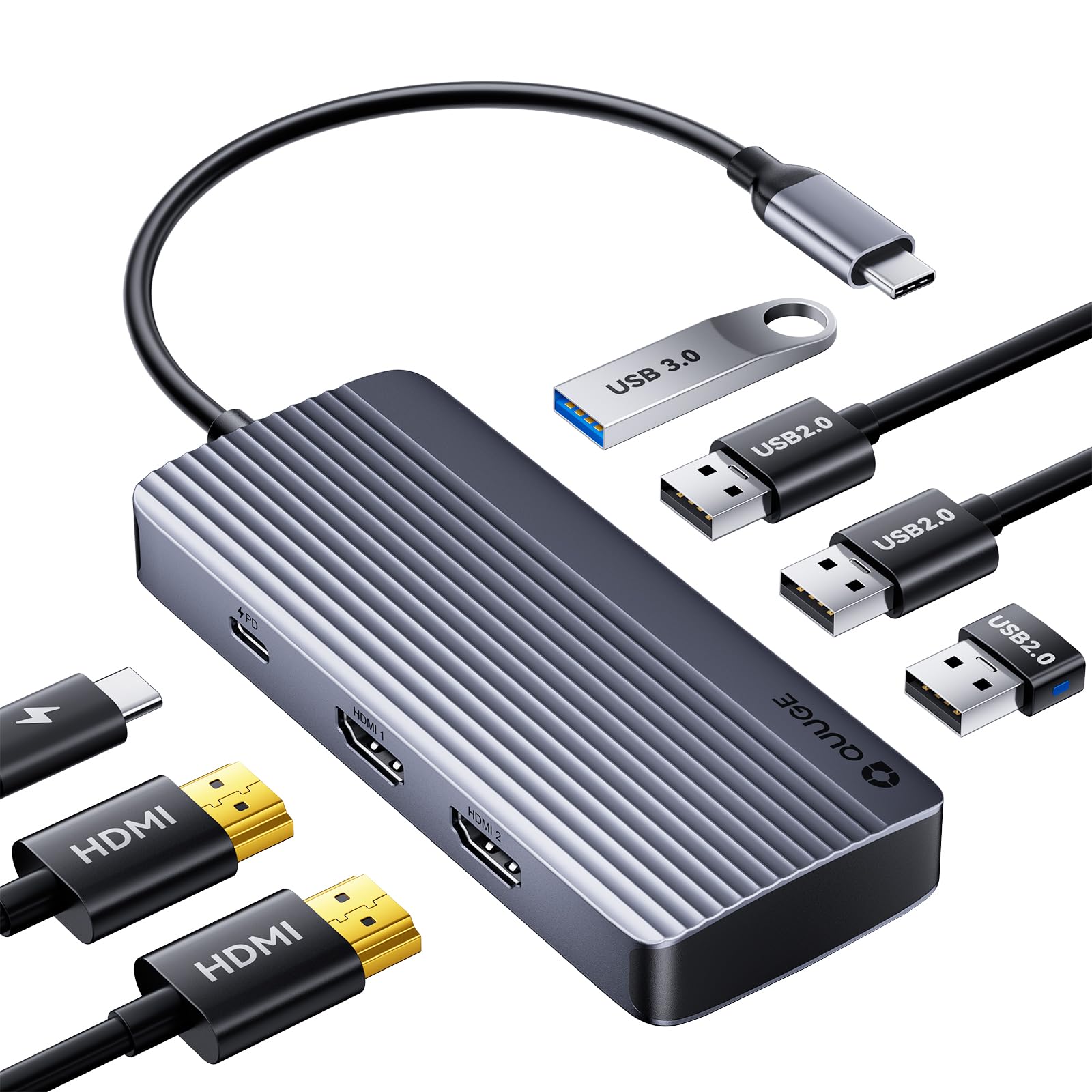 QUUGE Docking Station Dual Monitor 2 HDMI, 7 in 1 USB C Hub with Dual HDMI 4K, PD Charging, 5Gbps USB 3.0, 3 USB2.0, USB C Docki