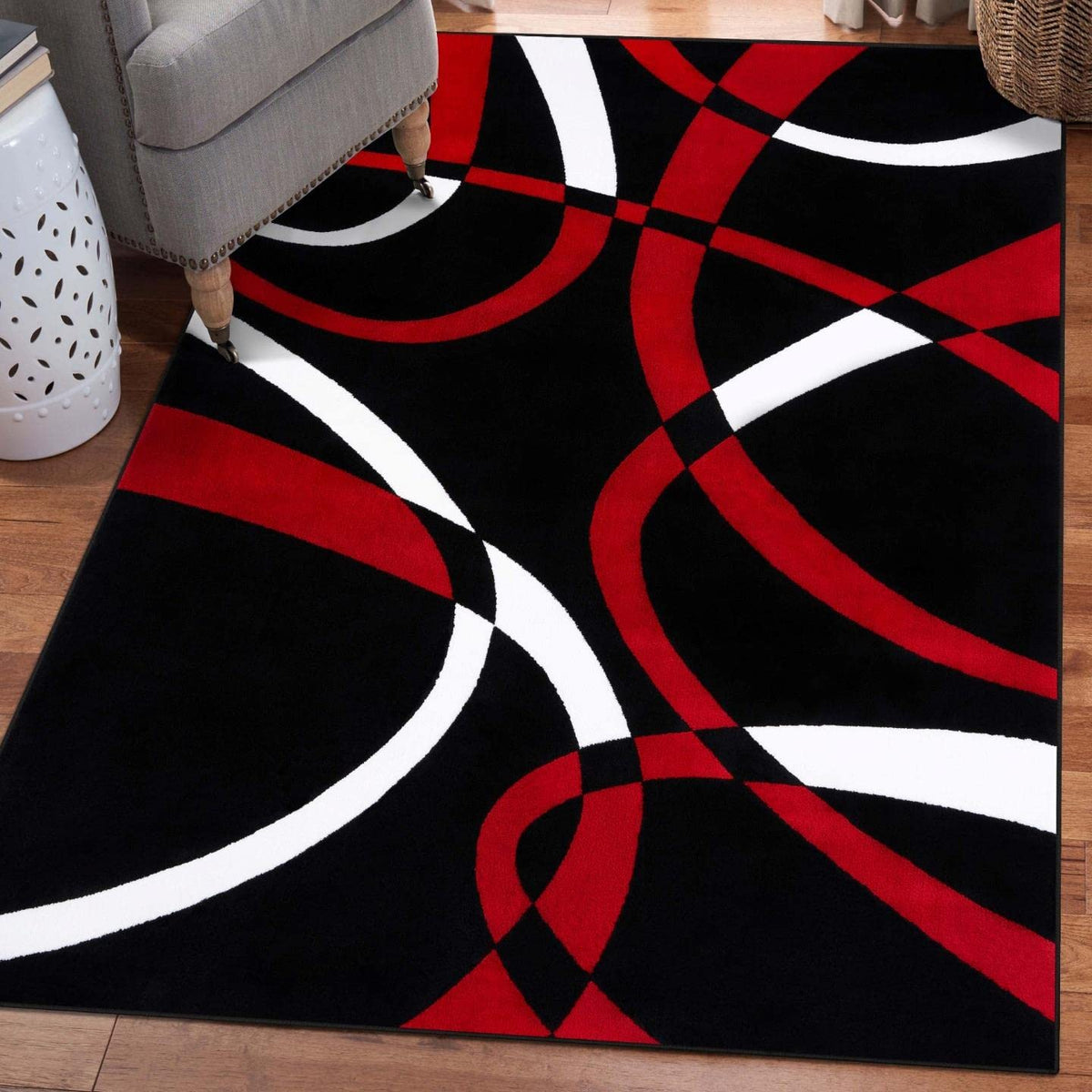 Persian Area Rugs 2305 Red Black 52 X 72 Modern Abstract Area Rug,2305 Red 5X7