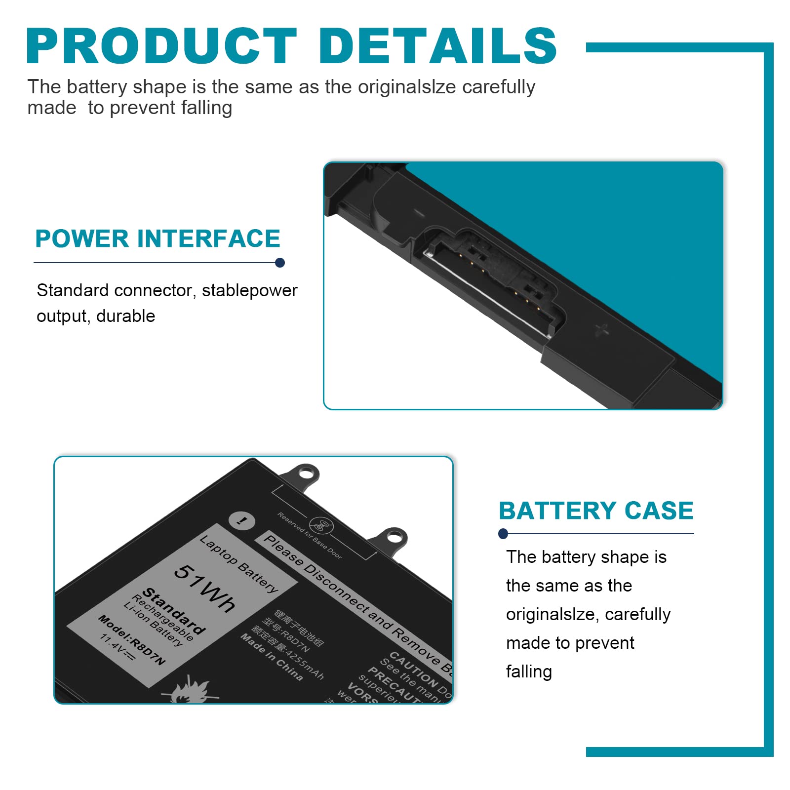 ASUNCELL R8D7N Laptop Battery for Dell Inspiron 3540 Latitude 5400 5500 11.4V 51Wh Black