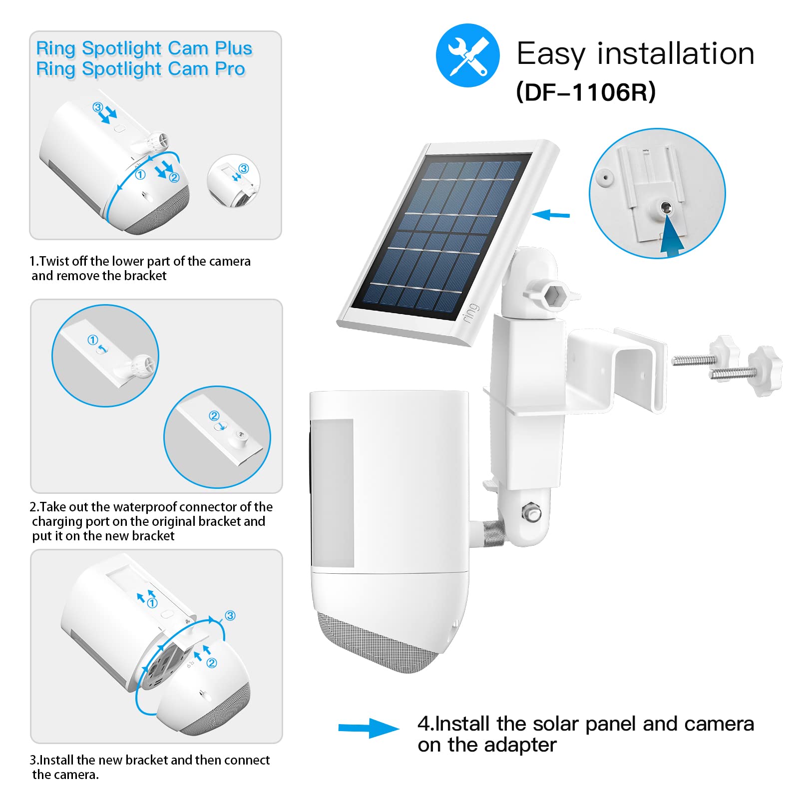Holaca 2 In 1 Weatherproof Gutter Mount For Stick Up Cam Pro Solar Panel, Spotlight Cam Pro Battery And Stick Up Cam Plus Battery Outdoor Mount Accessories For Ring Super Solar Panel (White)