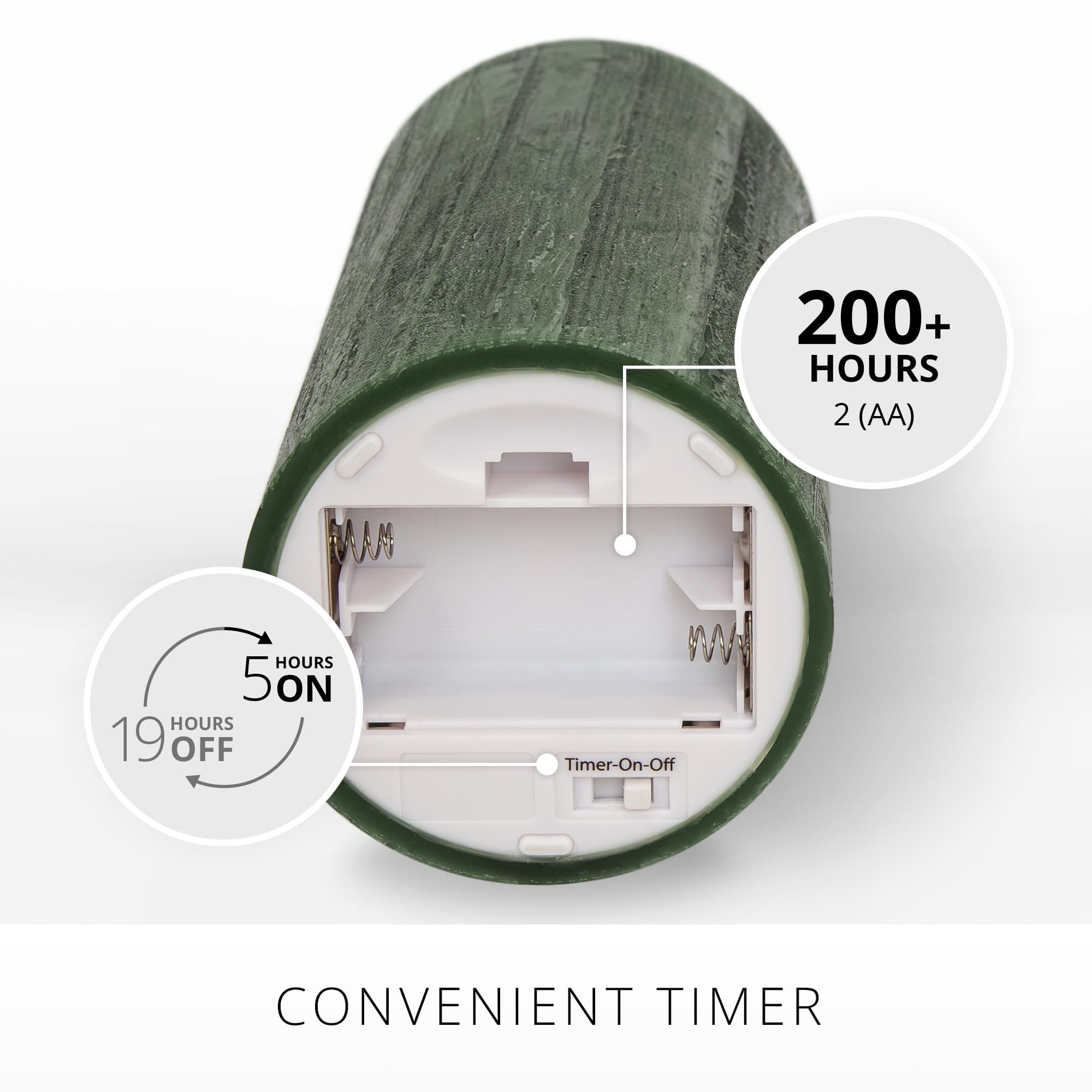 Luminara Selenite Looking Flameless Candle, Holiday Green 3'' X 6.5'', Battery Operated Real Wax Moving Flame Led Pillar Wi/Time