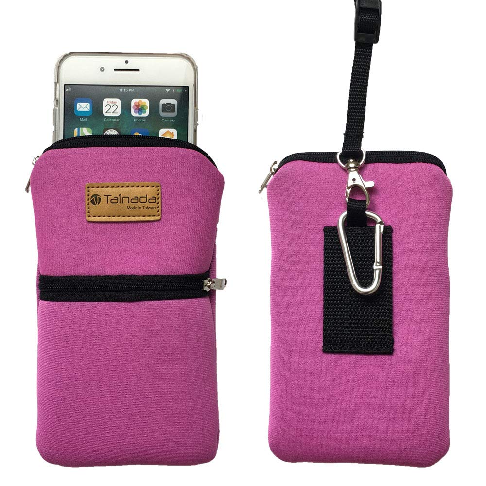 Tainada Men Women Phone Neoprene Shockproof Zippered Sleeve Case Bag Pouch With Carabiner, Neck Lanyard, Belt Loop Holster For I