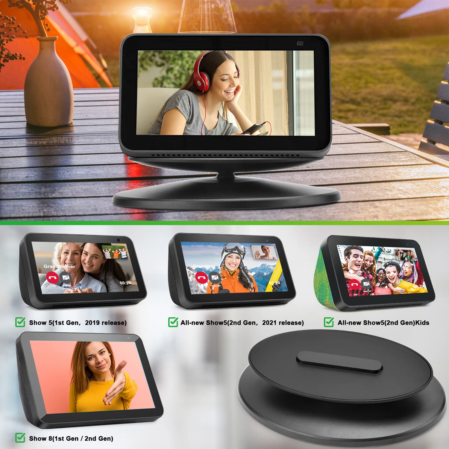 Kosnail Wall Mount For Show 5 & Show 8, Stand For Echo Show 5 & Show 8, 360 Degree Swivel Adjustable Speaker Stand Holder Access