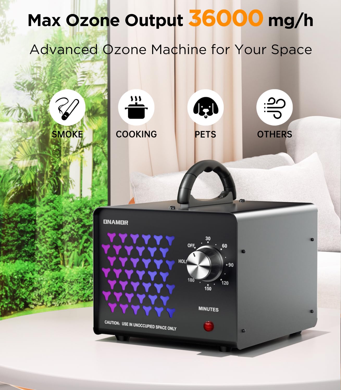 Onamor Ozone Generator Odor Eliminator 36000Mg/H, High Capacity Ozone Machine Odor Removal Up To 6000 Sq.Ft, Ionizer Ozonator Fo