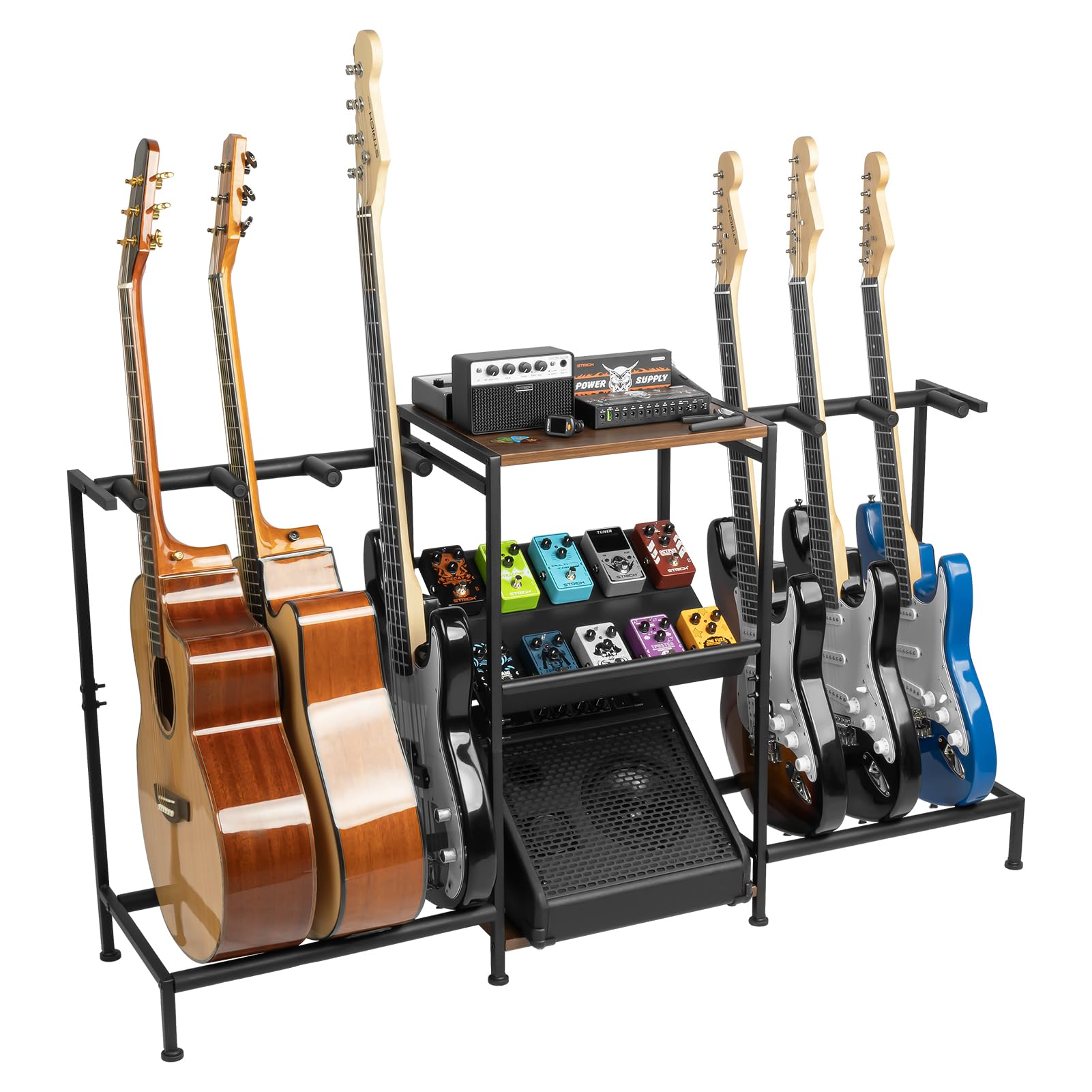 STRICH Guitar Stand - Multiple Guitar Rack with Pedals Organizer for Acoustic, Electric, Bass, Amp Accessories - Display Stand f