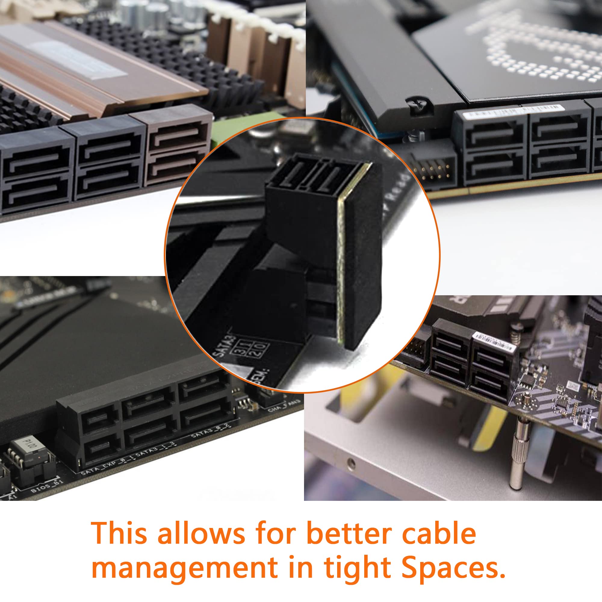 Cerrxian 90 Degree Duale Sata 7Pin Male To Dual Female Connetcor For Low Profile Motherboard Desktops Computer Ssd Hdd(2 Pack)