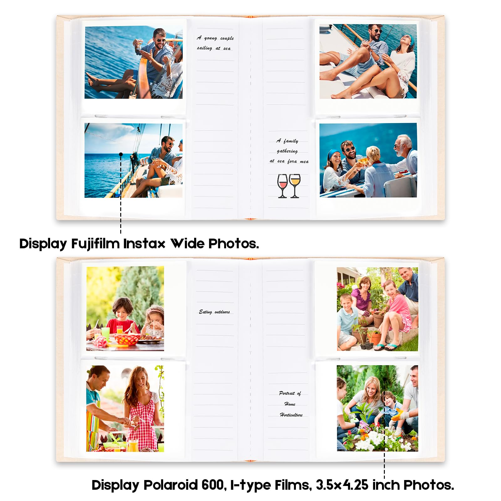 Photo Album For Fujifilm Instax Wide 300 Camera, Linen Cover, 120 Pockets Photo Album With Writing Space For Polaroid Now Onestep2 Onestep+ Instant Camera, Pop Lab Print Camera (Khaki)