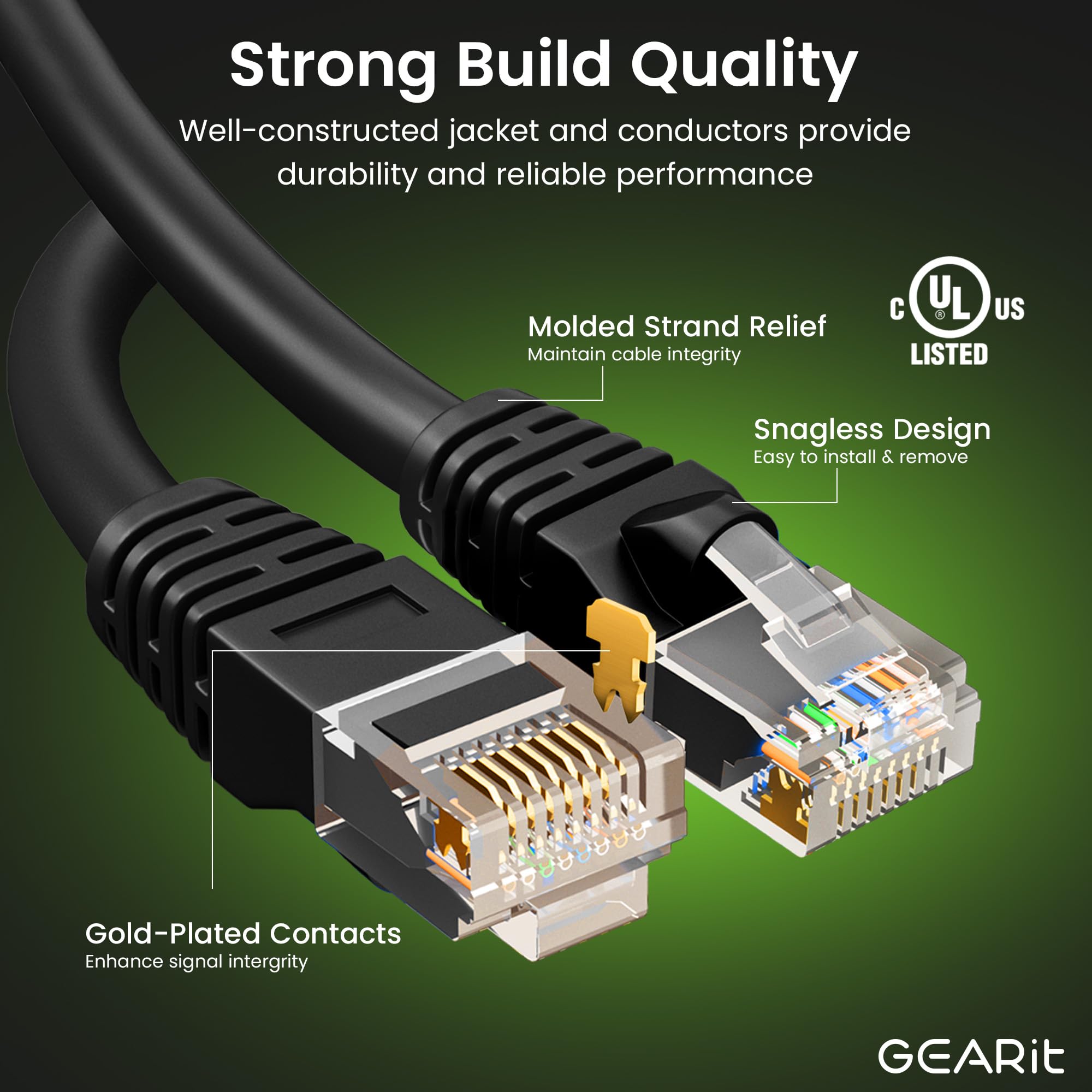 Gearit Cat 6 Ethernet Cable Pack - 16-Pack 1 Ft Cat6 Ethernet Patch Cables | Rj45 Network Patch Cable, 10 Gbps Snagless Gold-Pla