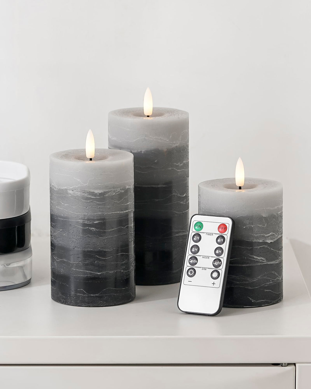 Stmarry Distressed Gradient Gray Flameless Candles With Remote And Timer, Real Wax Made Led Pillar Candles Battery Operated With