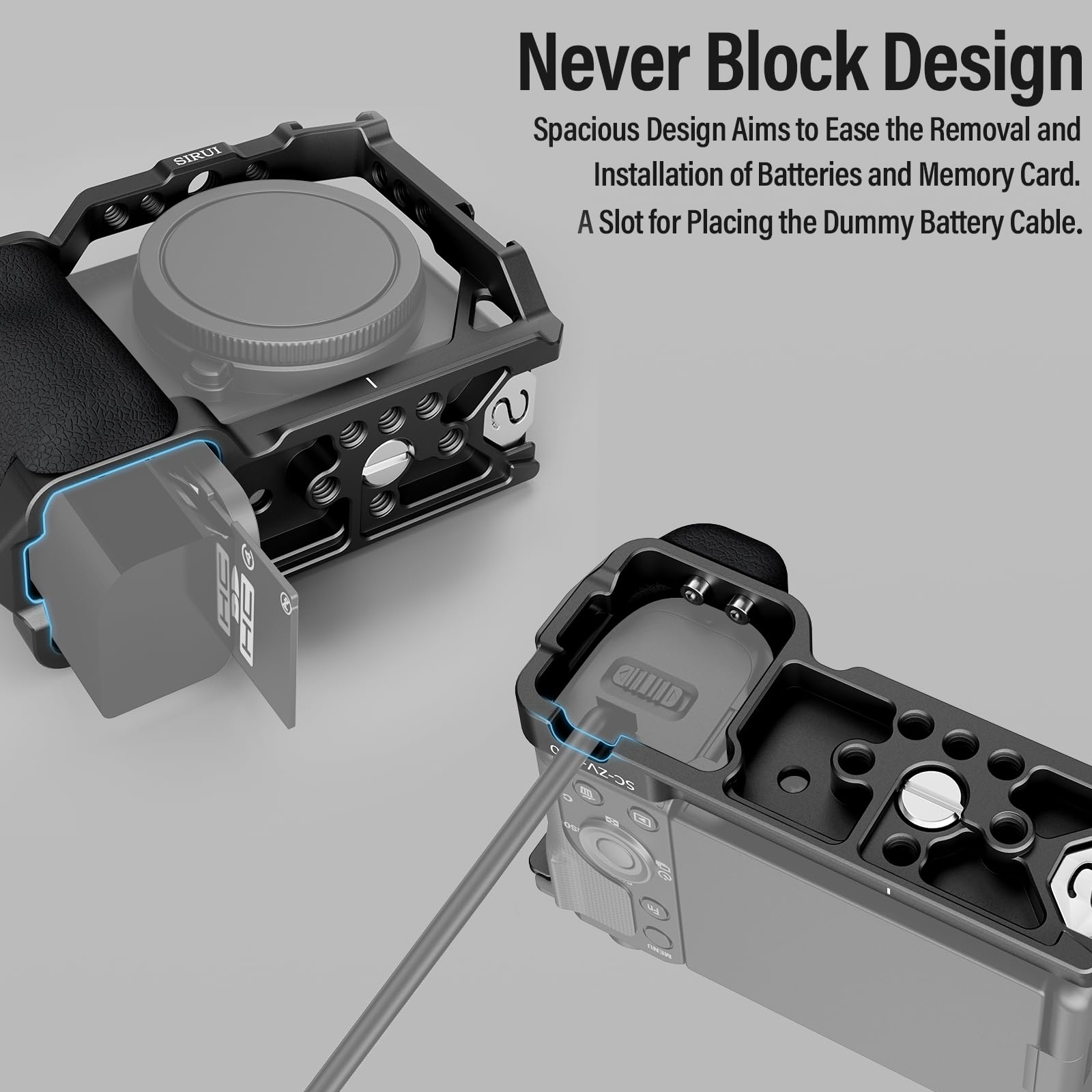 Sirui Zv E10 Camera Cage With Silicone Grip, Cage For Sony Zv E10 With Built In Quick Release Plate For Arca Type, Cold Shoe, And 1/4�& 3/8� Threaded Holes, Sc Zv E10