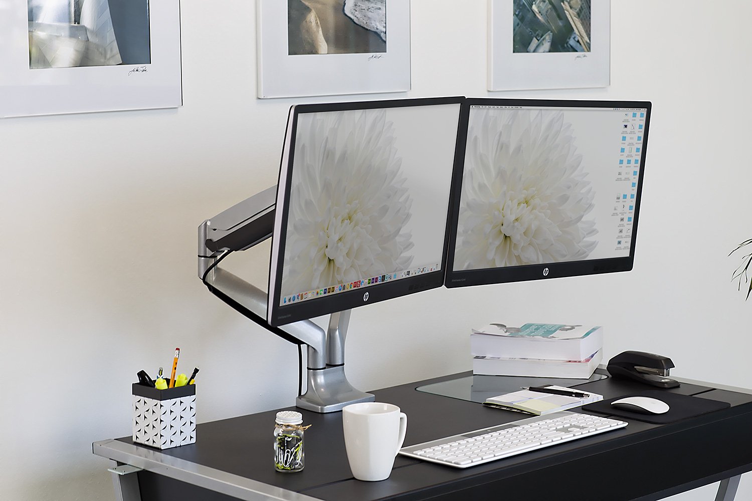 Mount-It! MI-1772 Dual Monitor Arm Desk Mount Gas Spring Height Adjustable VESA 75 100 Up to 32" Aluminum Silver