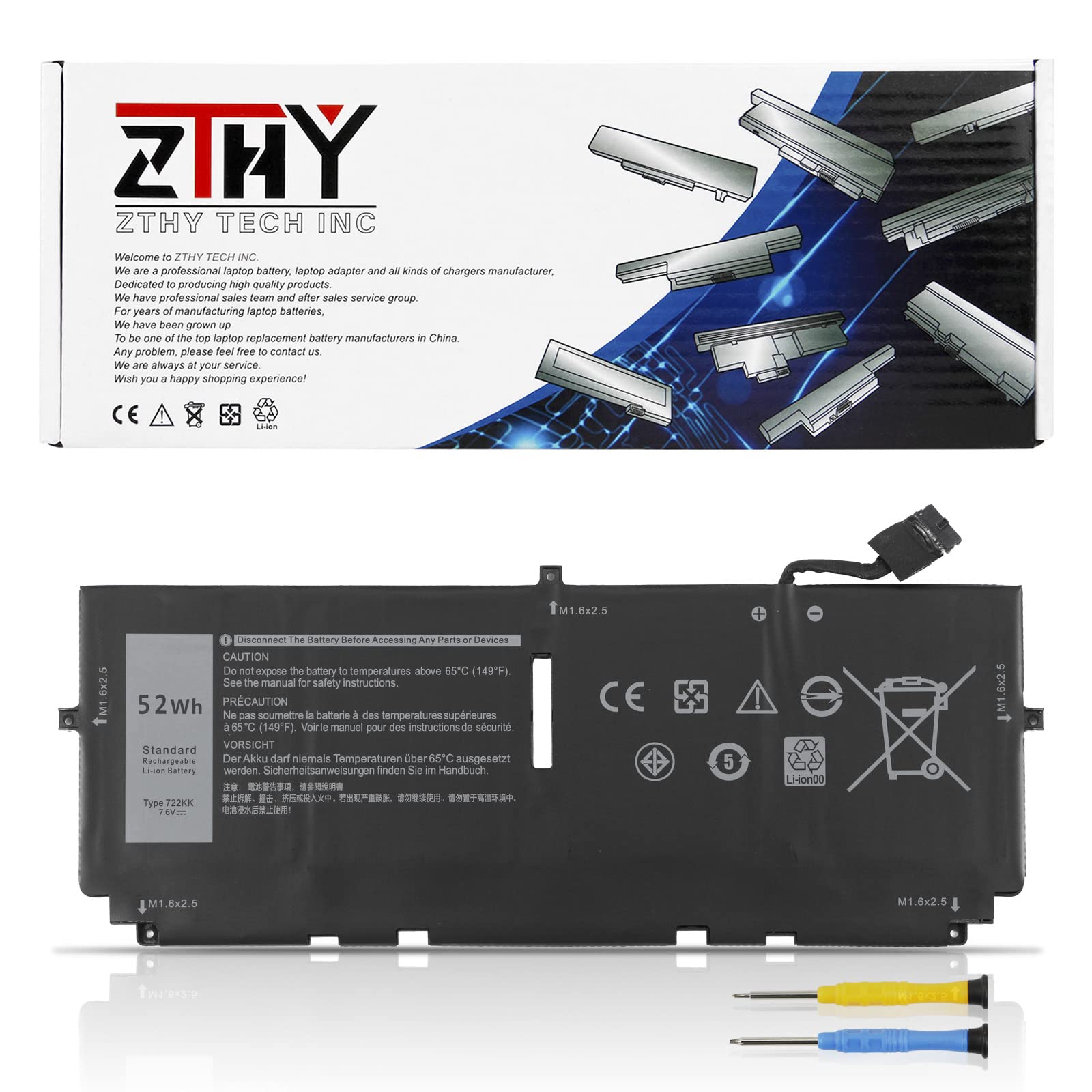Zthy 722Kk Laptop Battery Replacement For Dell Xps 13 9300 (2020), Xps 13 9310 (2020), Xps 13 9380 (2020) P117G P117G002 P117G00