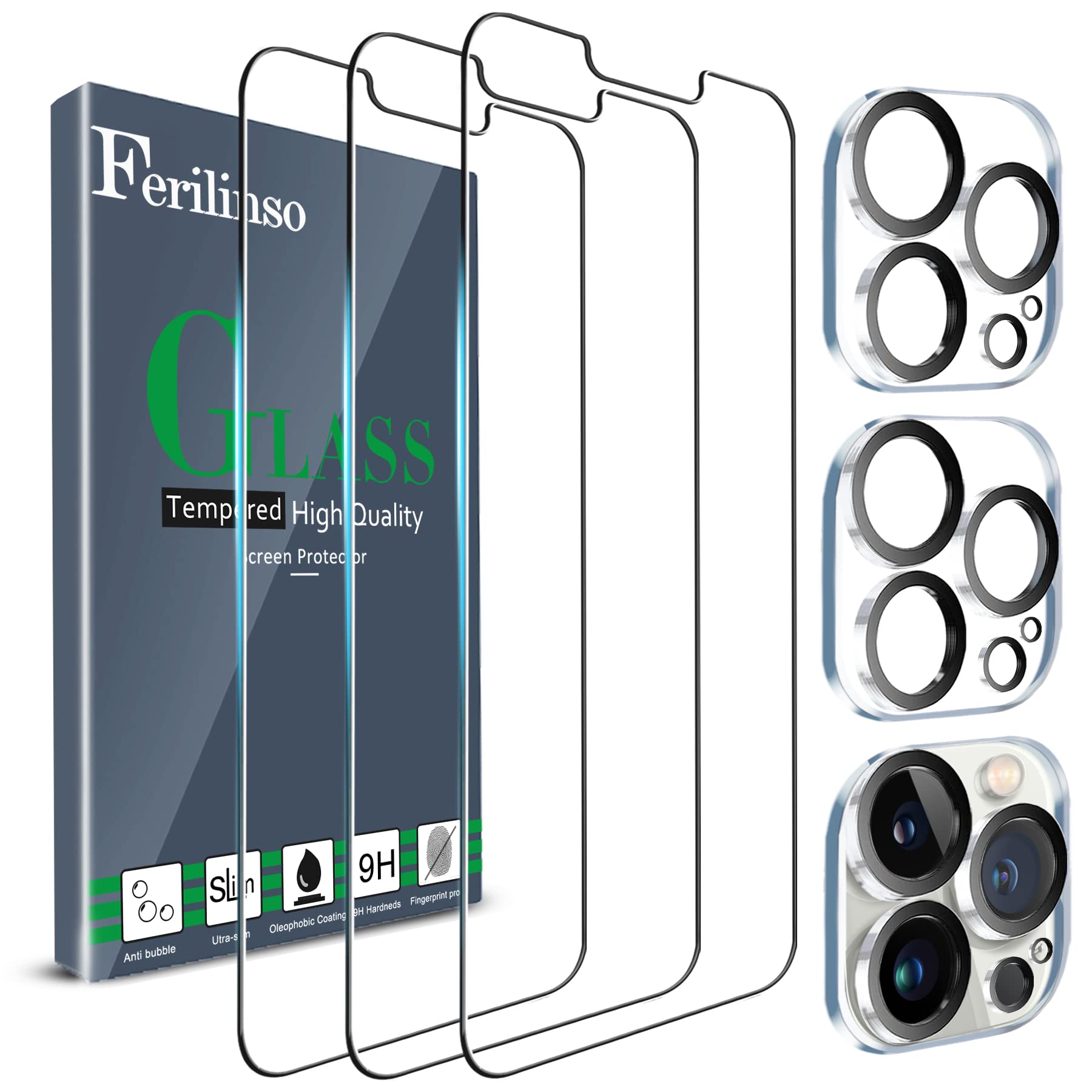 Ferilinso 3 Pack Screen Protector For Iphone 13 Pro With 2 Pack Tempered Glass Camera Lens Protector Phone Case Friendly Ultra A