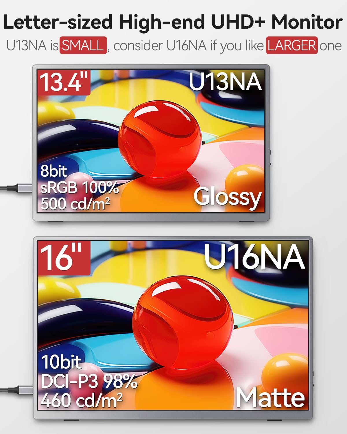 Intehill 4K Portable Monitor For Laptop, Macbook And Mini Pc High End 13.4 Inch Small Computer Monitor With Golden Ratio 16:10 A