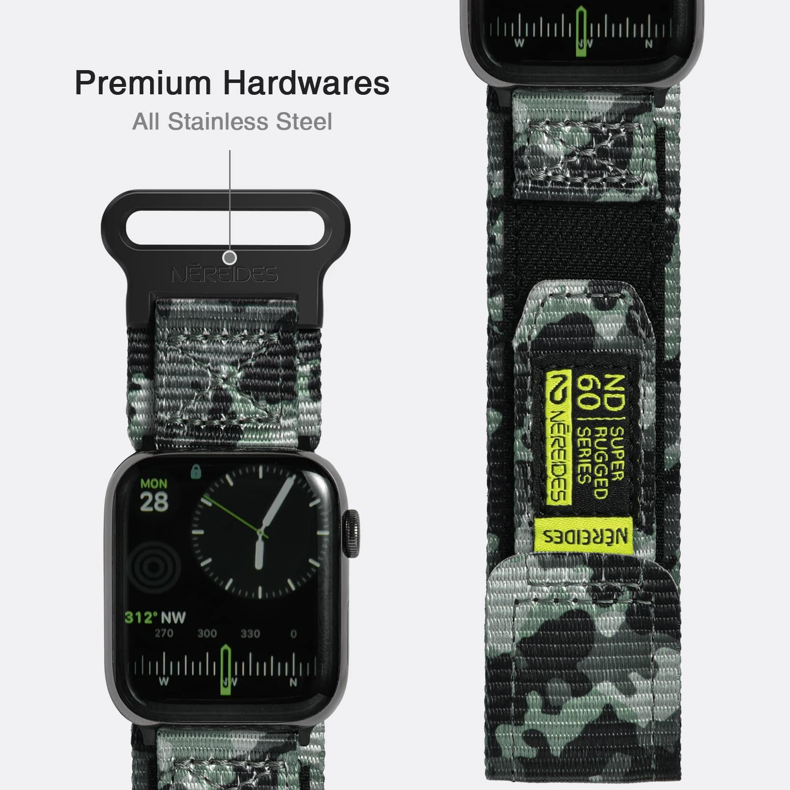 Nereides Compatible With Apple Watch Band Ultra 1/2, Nylon Sports Strap With Woven Design For 49Mm (L, Green Came)