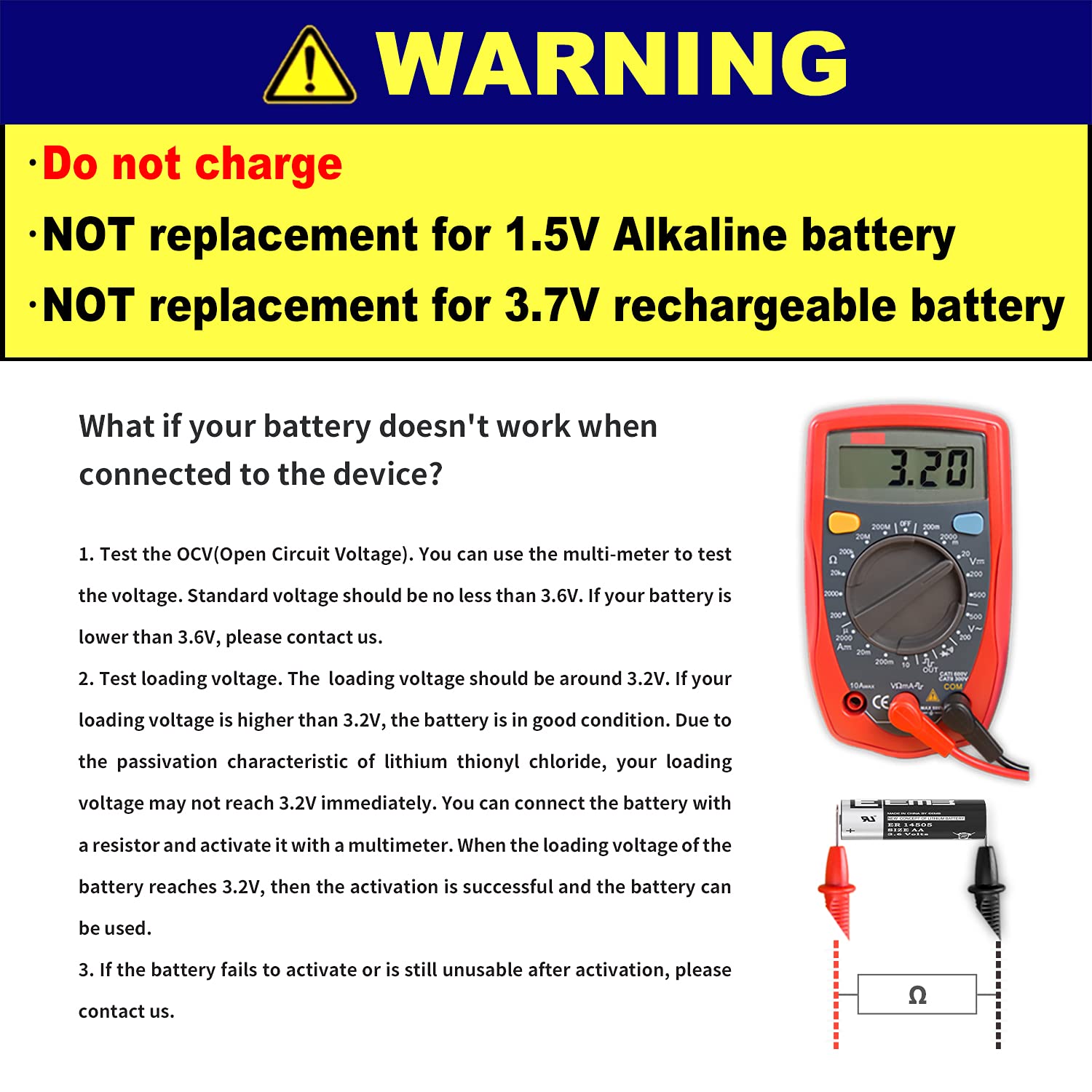Eemb 4Pack Er14505 Aa 3.6V Lithium Battery Li-Socl2 Non-Rechargeable Battery Sb-Aa11 Ls14500 Tl-5903 Sl-360 S7-400 Er14500 For S