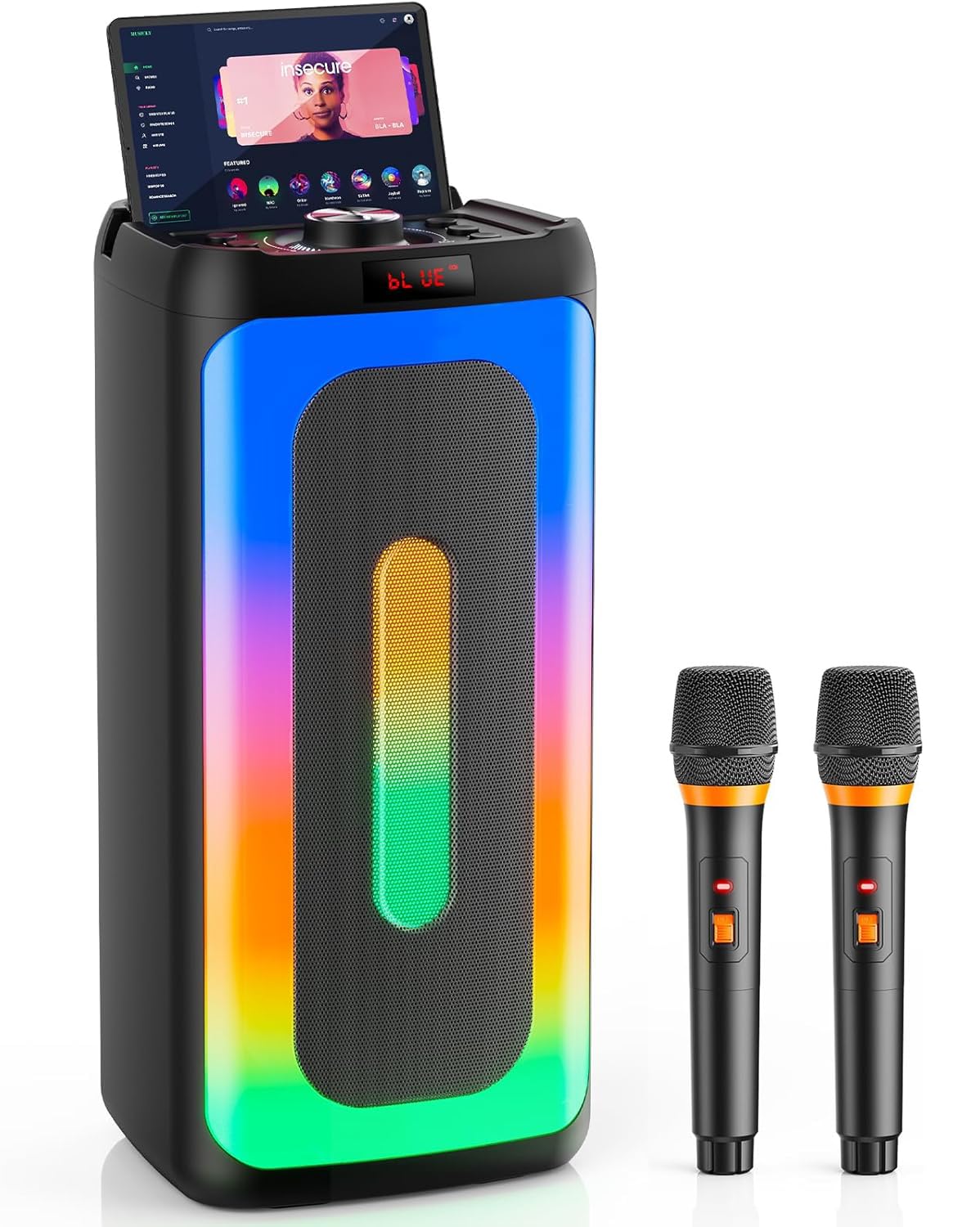 HWWR Karaoke Machine with 2 Wireless Microphones, Portable Bluetooth Karaoke Speaker for Adults & Kids, PA System Speaker for Ga