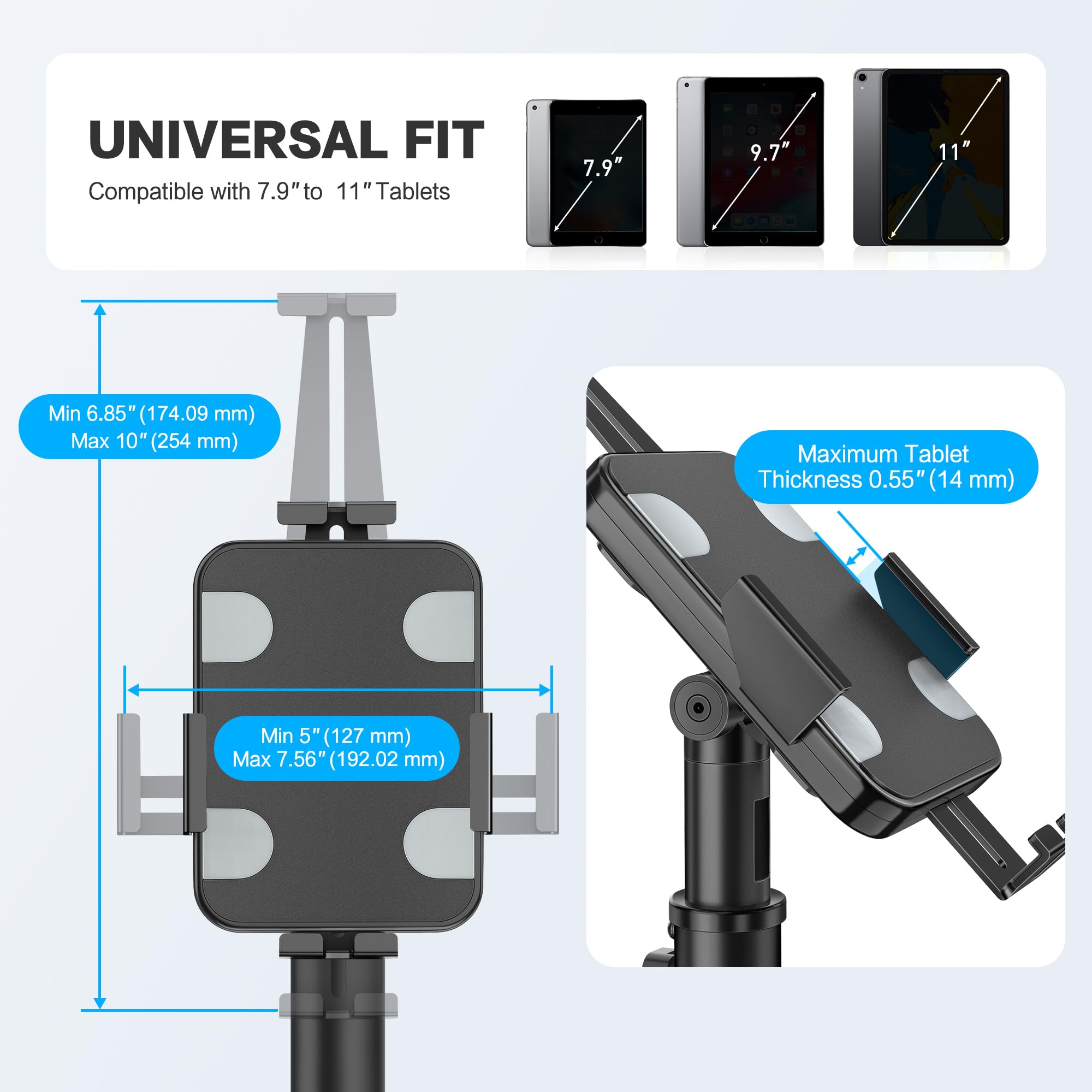 AboveTEK POS Tablet Kiosk Stand   Universal Tablet Locking Mount for 7.9' 11' Devices, 360� Swivel Anti Theft Security Stand for iPad, iPad Air, Samsung, Height Adjustable Desk Countertop iPad Stand