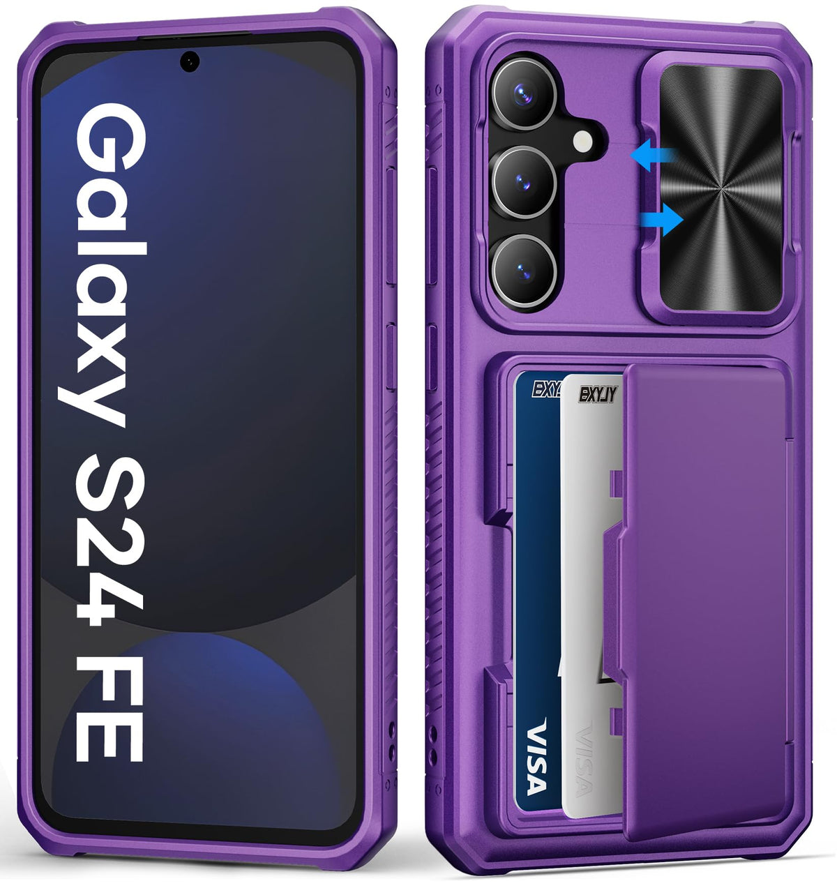 Bxyjy For Samsung Galaxy S24 Fe Case With Card Holder (4 5 Cards), Slide Camera Cover, Rfid Blocking, Military Grade Protection,