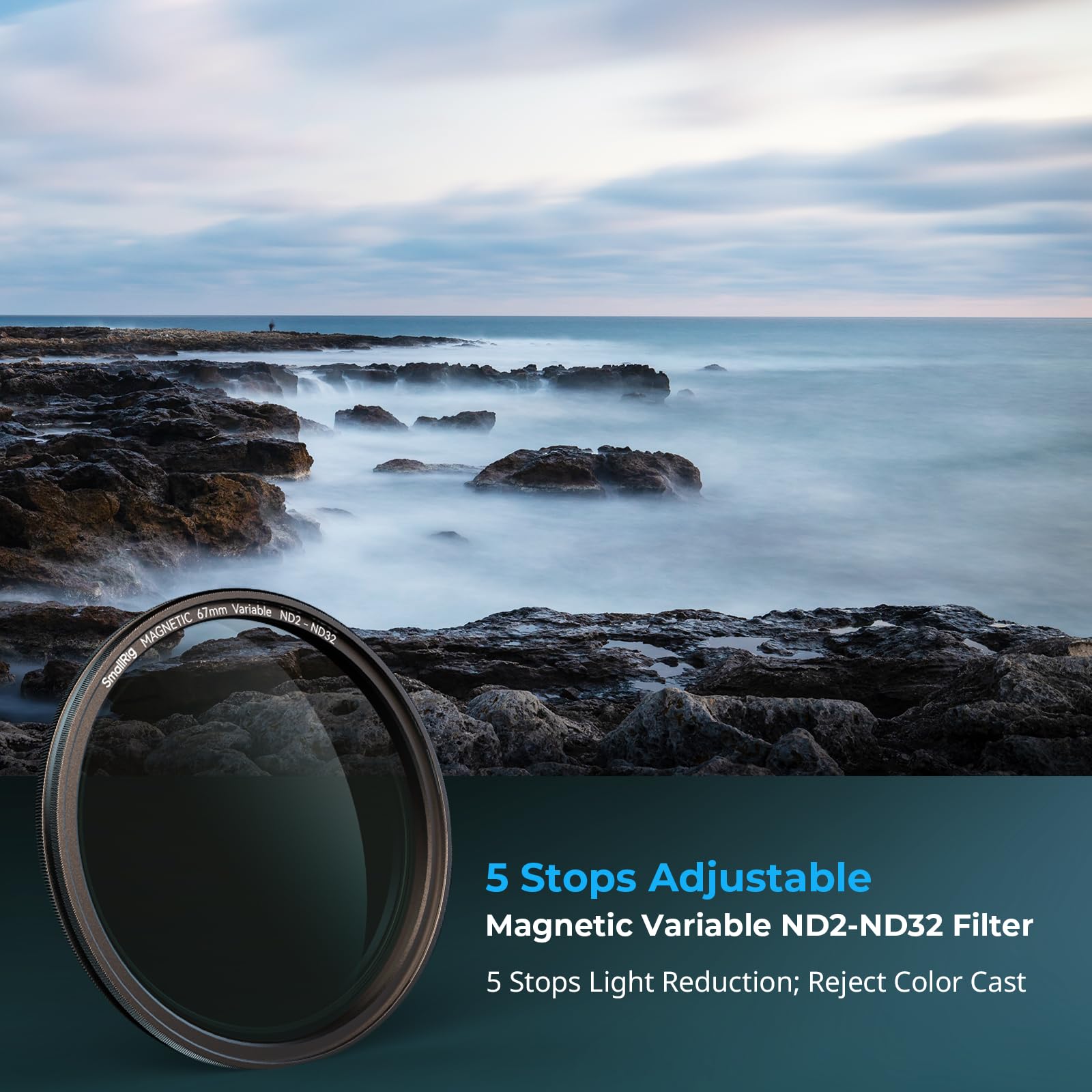 Smallrig 67Mm Magnetic Variable Nd Filter Nd2 Nd32 (1 5 Stops) + 67Mm Threaded Filter Ring, No X Cross Hd Optical Glass Waterpro