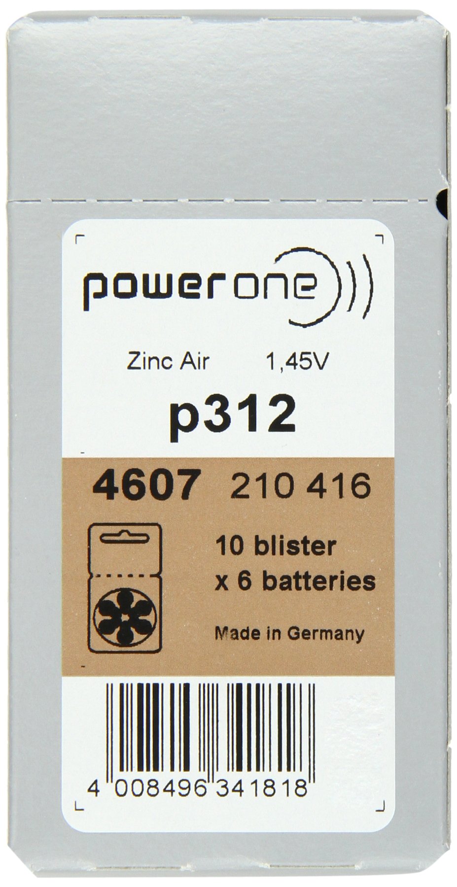Powerone Size 312 Hearing Aid Batteries   50 X 6 Packs = 300 Pcs.