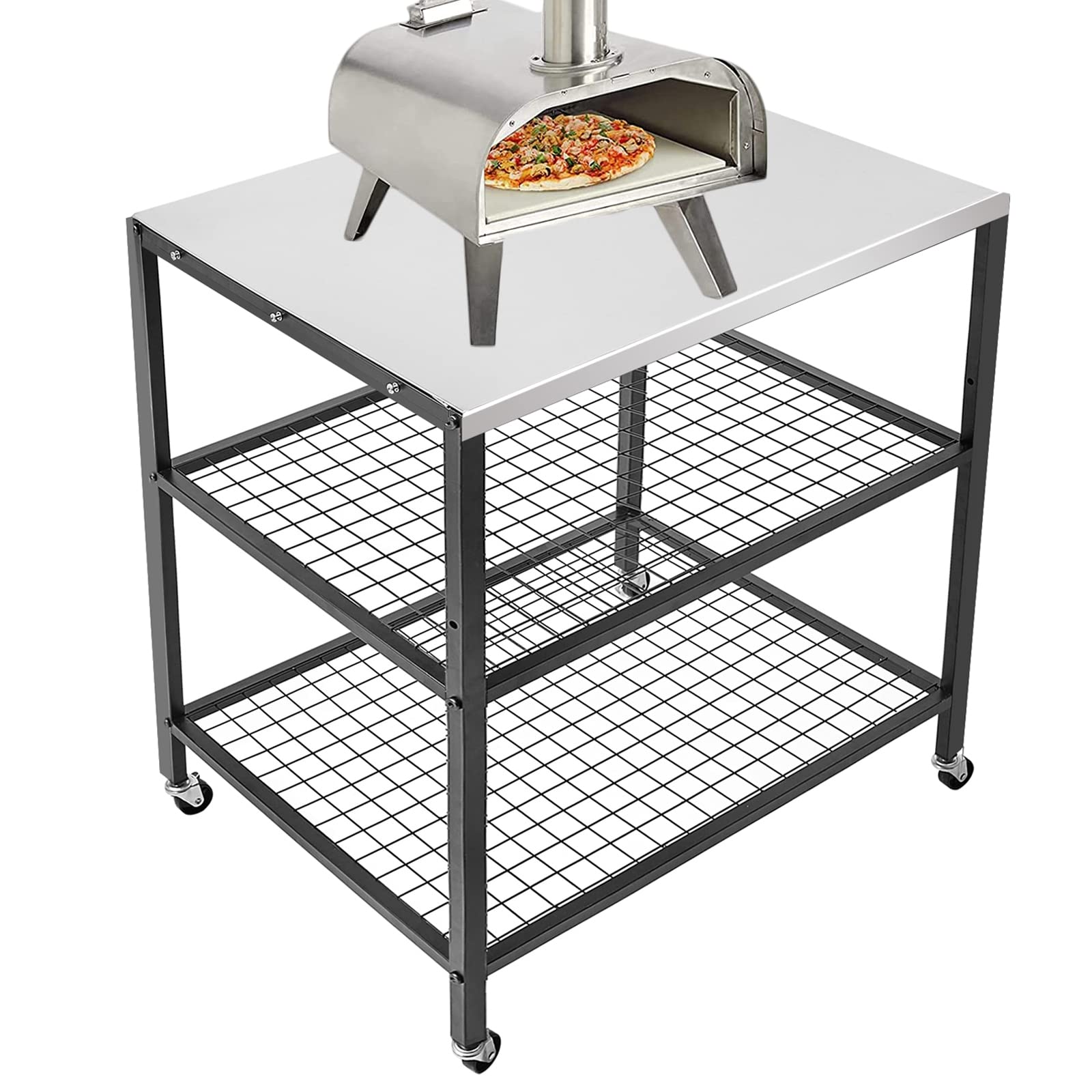 Outdoor Pizza Oven Stand Grill Cart Table Pizza Oven Trolley Stand Stainless Steel Table On Wheels Dining Food Prep Table Bbq Gr