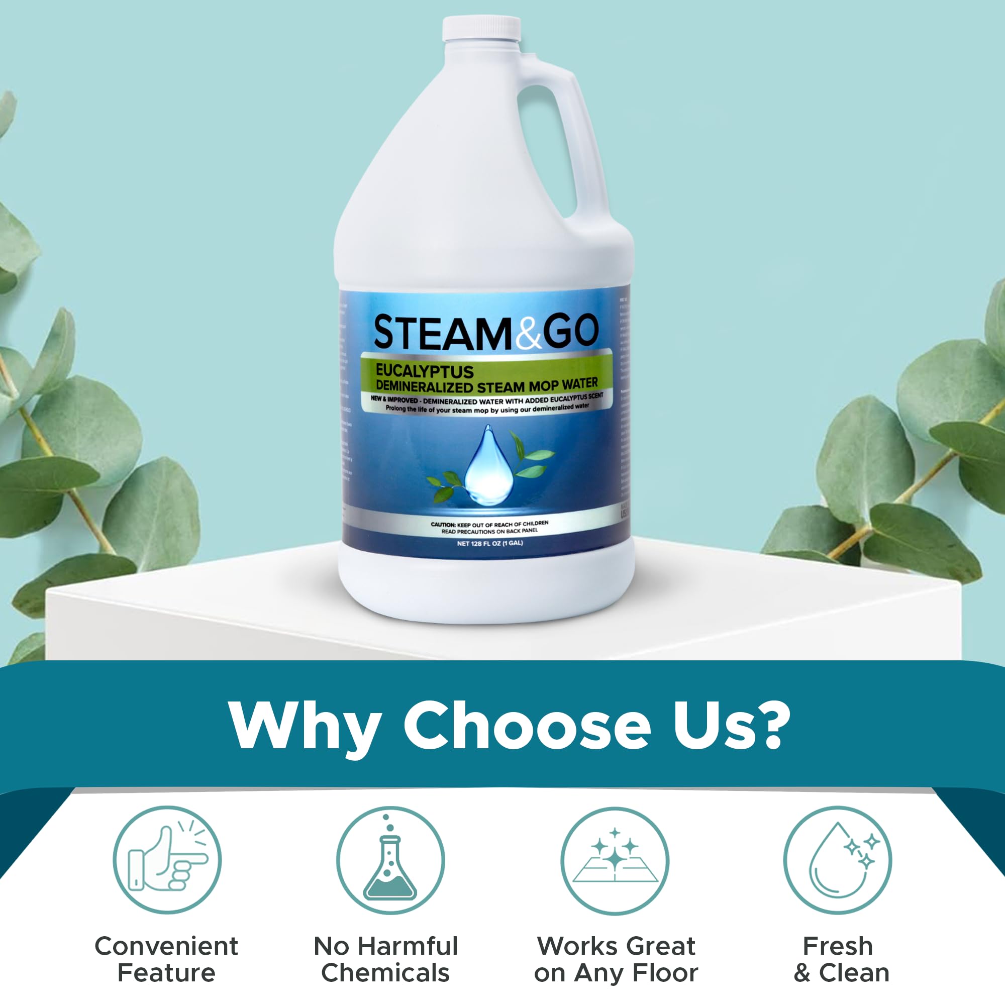 Steam And Go Demineralized Water   Multi Surface Cleaning Solution For Steam Mop, Ready To Use Floor Cleaner, No Pvc, Ideal For