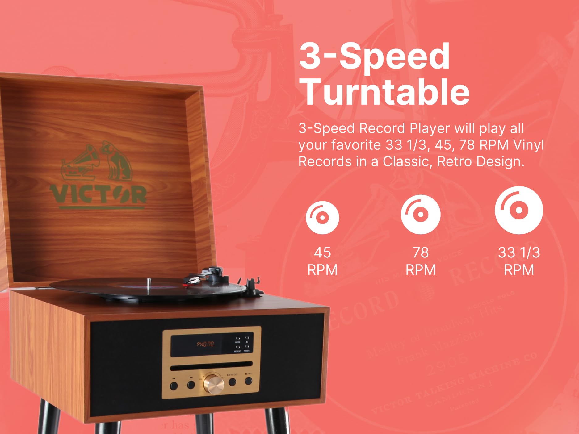 Victor Newbury 8 In 1 Wood Music Center With Chair Height Legs Espresso (Vwrp 3500 Es)