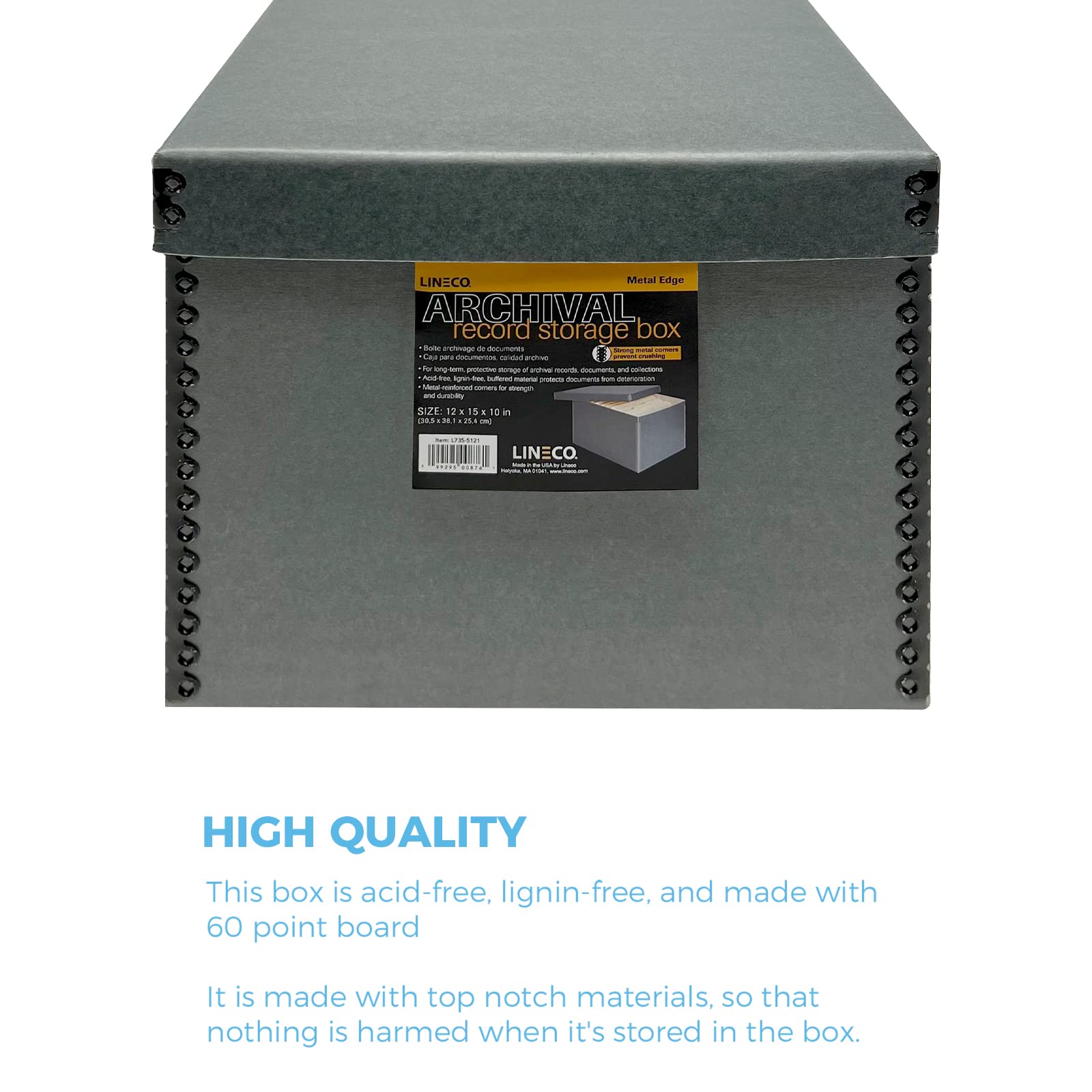 Lineco Record Storage Box 12X15X10 Inch. Extra-Durable Filing Archival Cartons For Long-Term Storing Important Documents, Papers