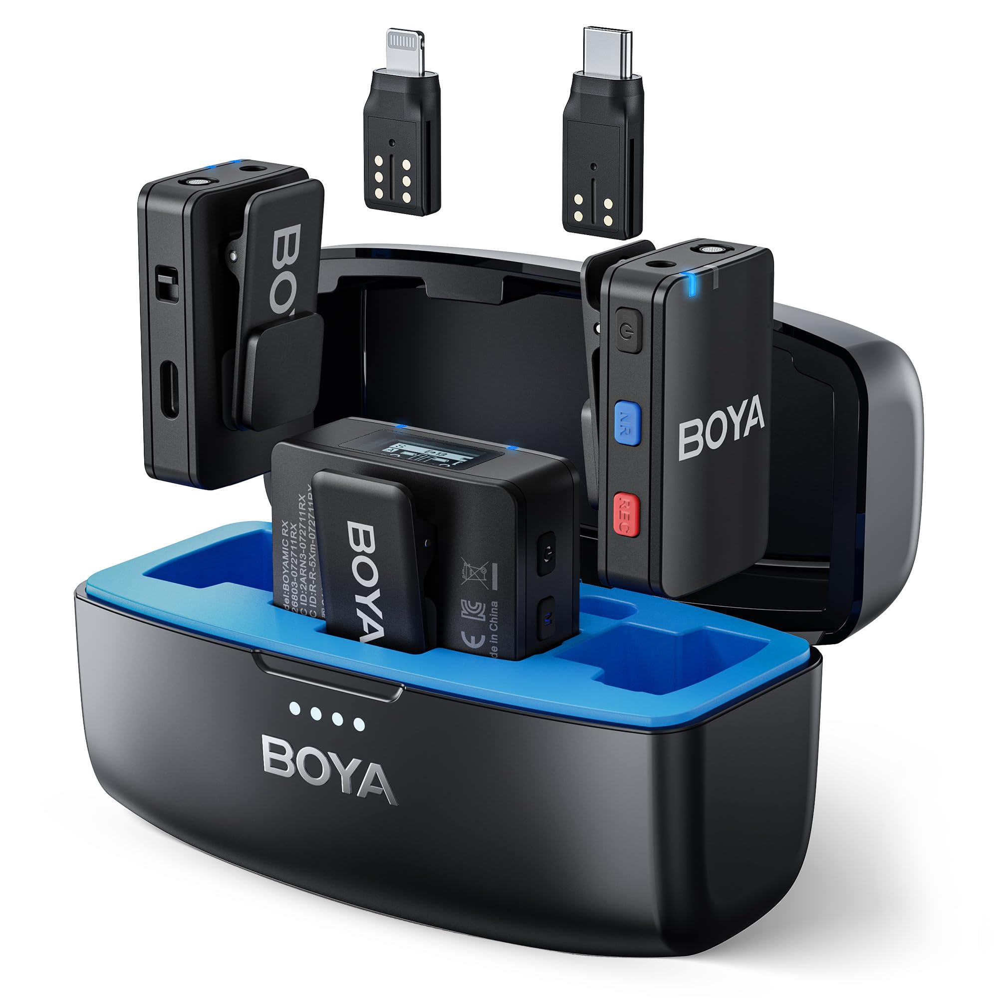 BOYAMIC Wireless Lavalier Microphone for iPhone Android Tablets Camera,Onboard Recording,984ft Range, 10h Battery Life with Char