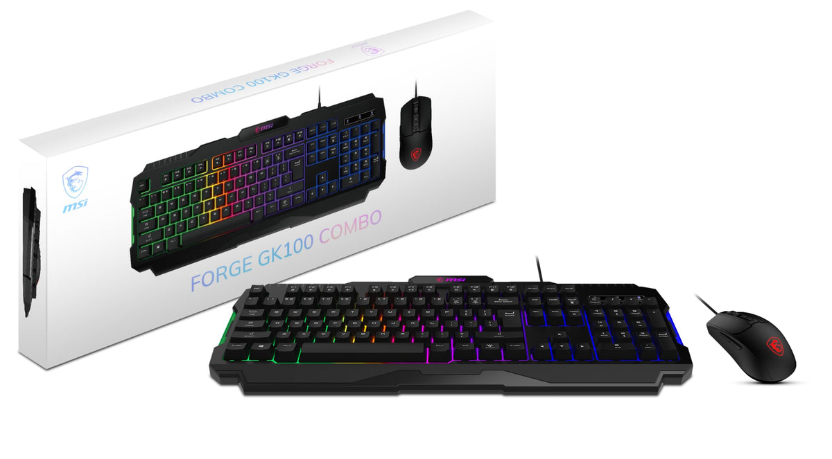 MSI Forge GK100 Combo – Gaming RGB Keyboard & Mouse Set, 19-Key Anti-Ghosting, 6400 DPI Optical Sensor
