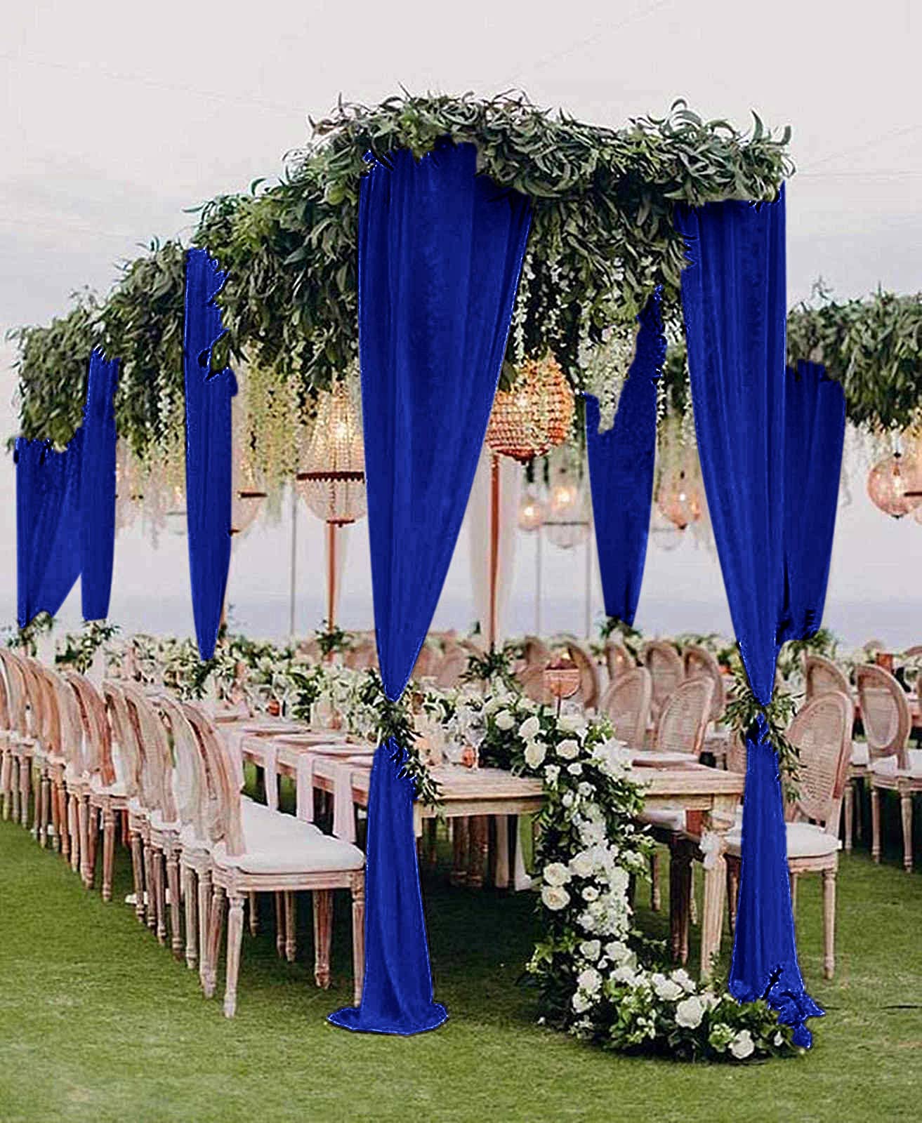 Royal Blue Chiffon Backdrop Curtain 5Ftx7Ft Voile Sheer Curtains 2 Panels Romantic Wedding Ceremony Backgrounds Chiffon Fabric D