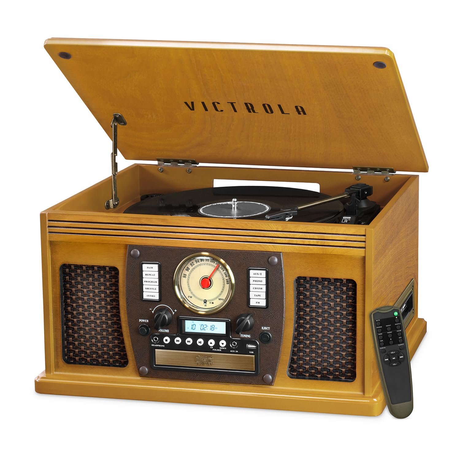 Victrola Navigator 8-in-1 Bluetooth Record Player with Built-in Speakers - 3 Speed Turntable, CD Player, Cassette, FM Radio, USB