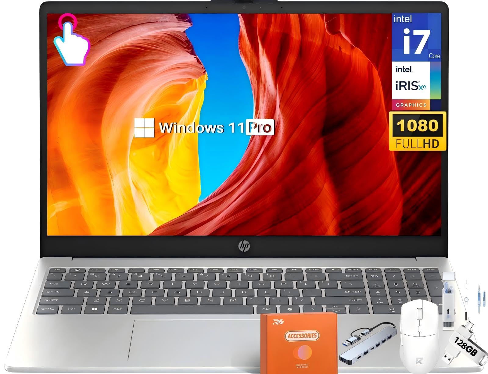 HP 15.6 FHD Touchscreen Business Laptop, Intel 10-Core i7-1355U(up to 5.0 GHz), 32 GB RAM, 1 TB SSD, Intel Iris Xe Graphics, Wi-