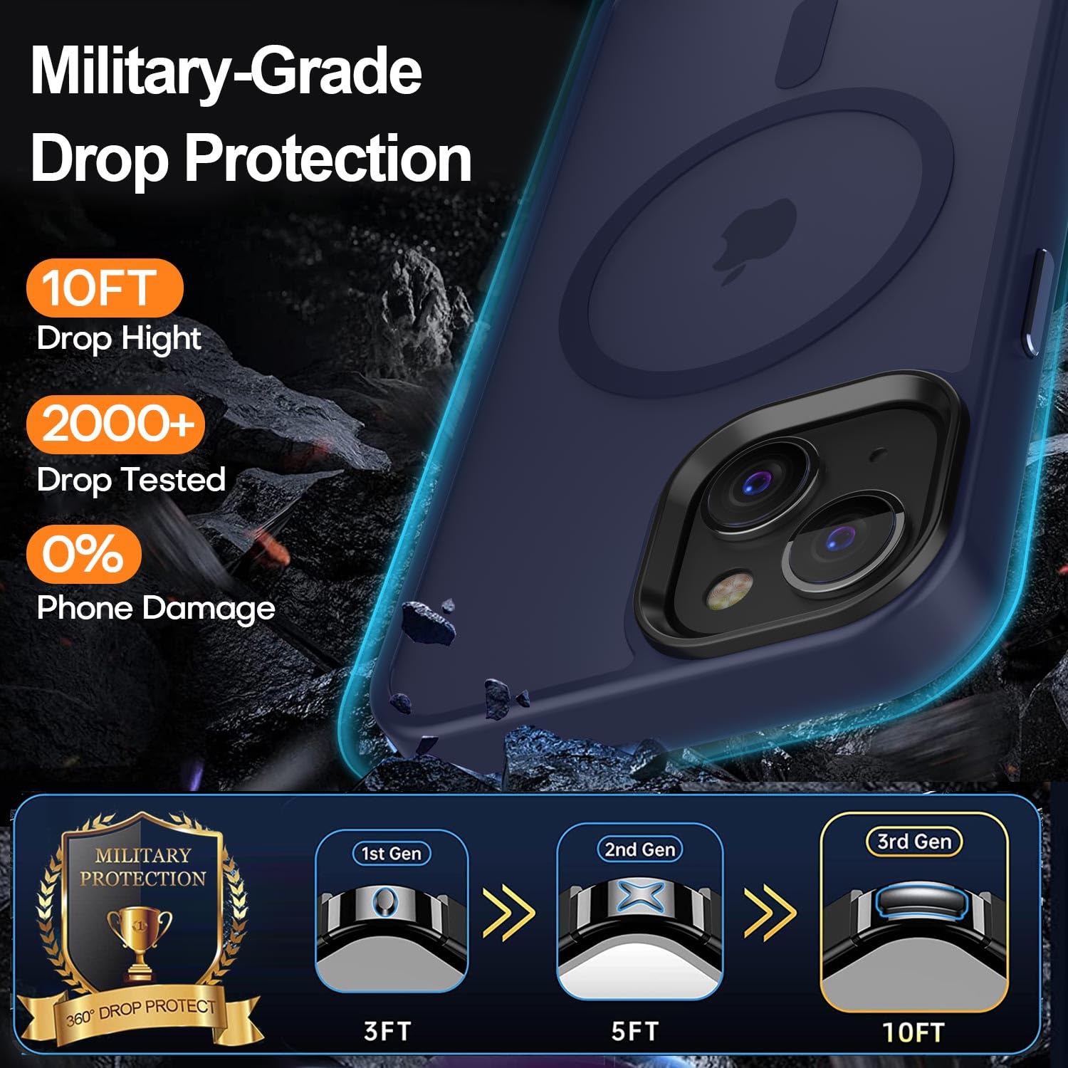 Chezeal Compatible With Iphone 14/13 Case [Compatible With Magsafe & Military Grade Protection] Slim Magnetic Translucent Matte