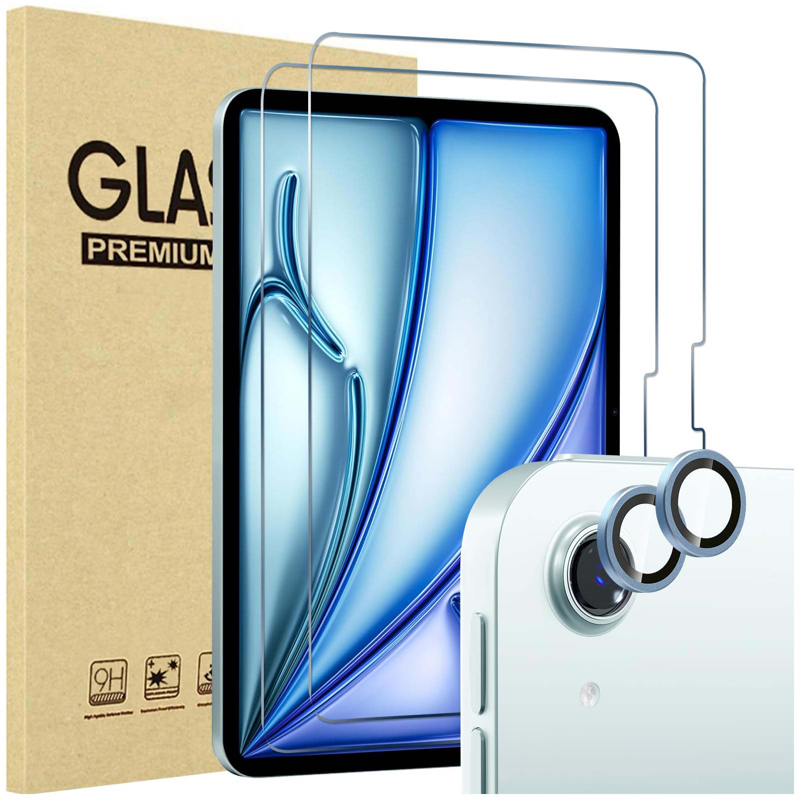 Procase 2 Pack Screen Protector For Ipad Air 13 Inch 2024 M2 + 2 Pack Camera Lens Protector Matching Tablet Colors, Hd Tempered