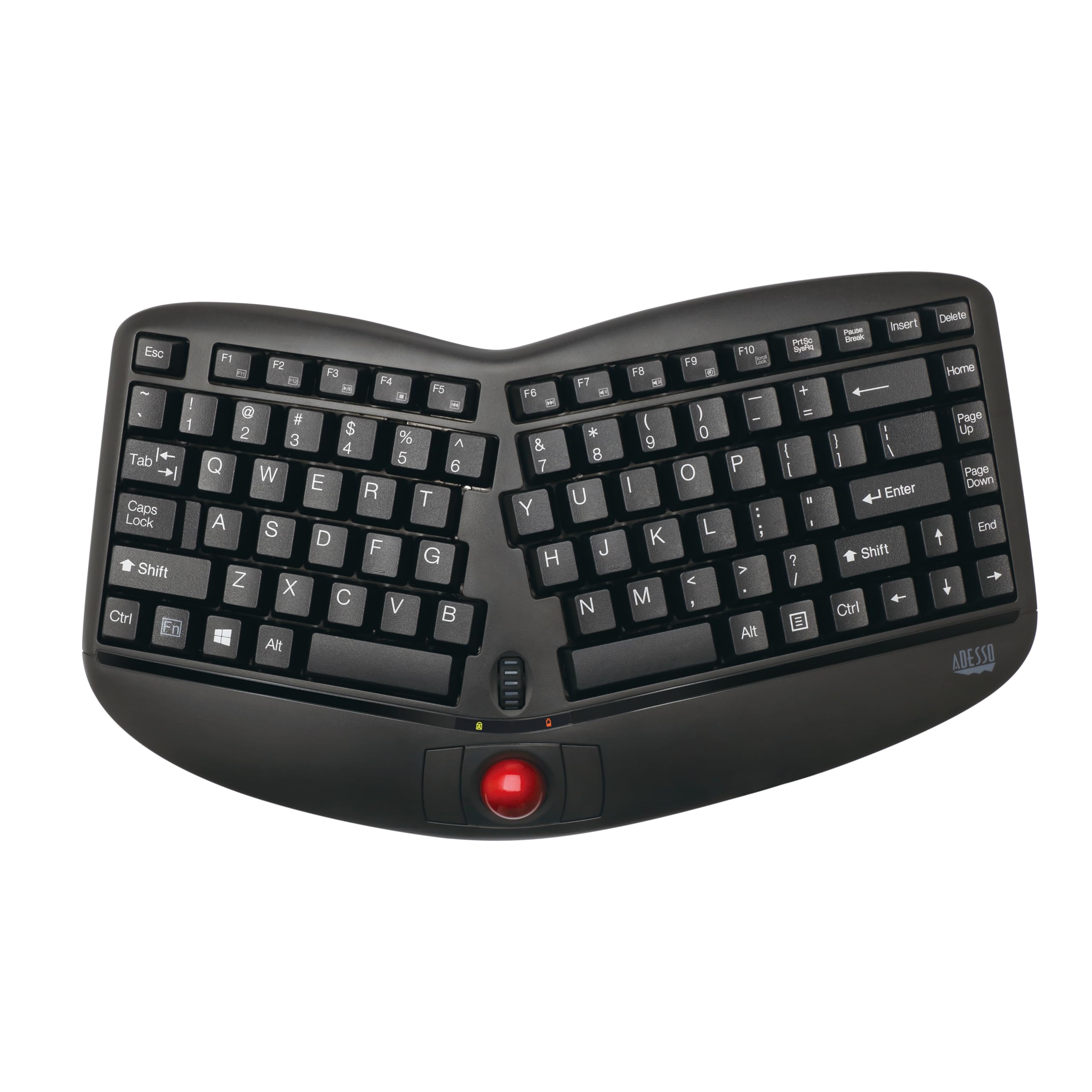 Adesso WKB-3150UB - Wireless Ergonomic Keyboard with Built-in Removable Trackball and Scroll Wheel, Split Key, Long Battery Life