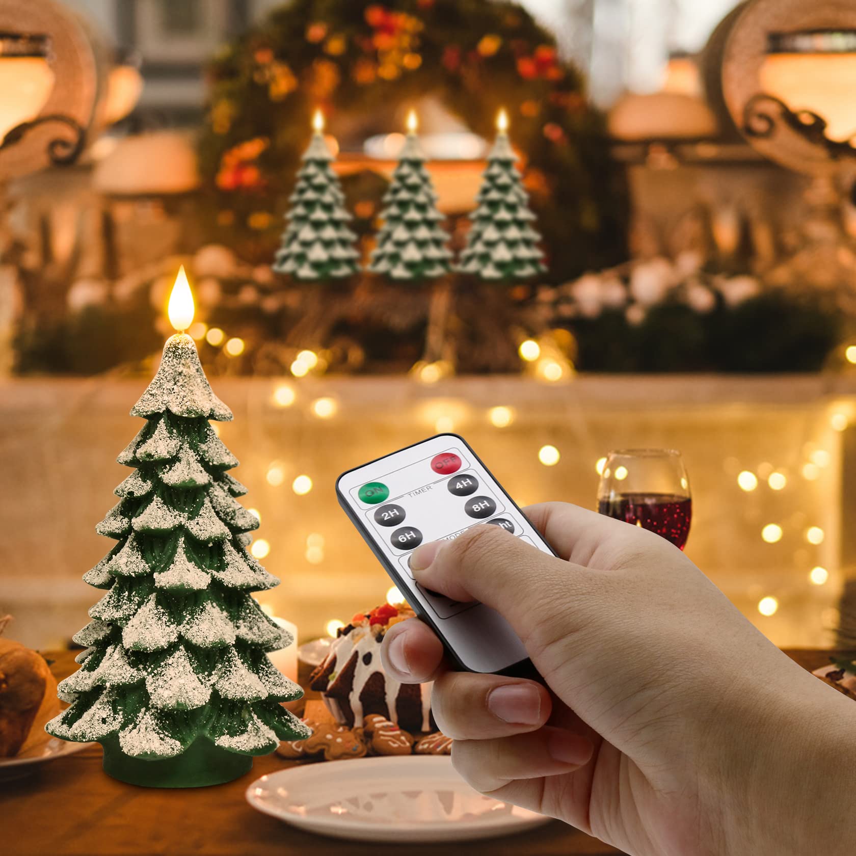 Pchero Christmas Tree Led Candle With Remote Timer, 7.9 Inch Real Wax Battery Operated Pillar Candle Flameless Flickering For Xm