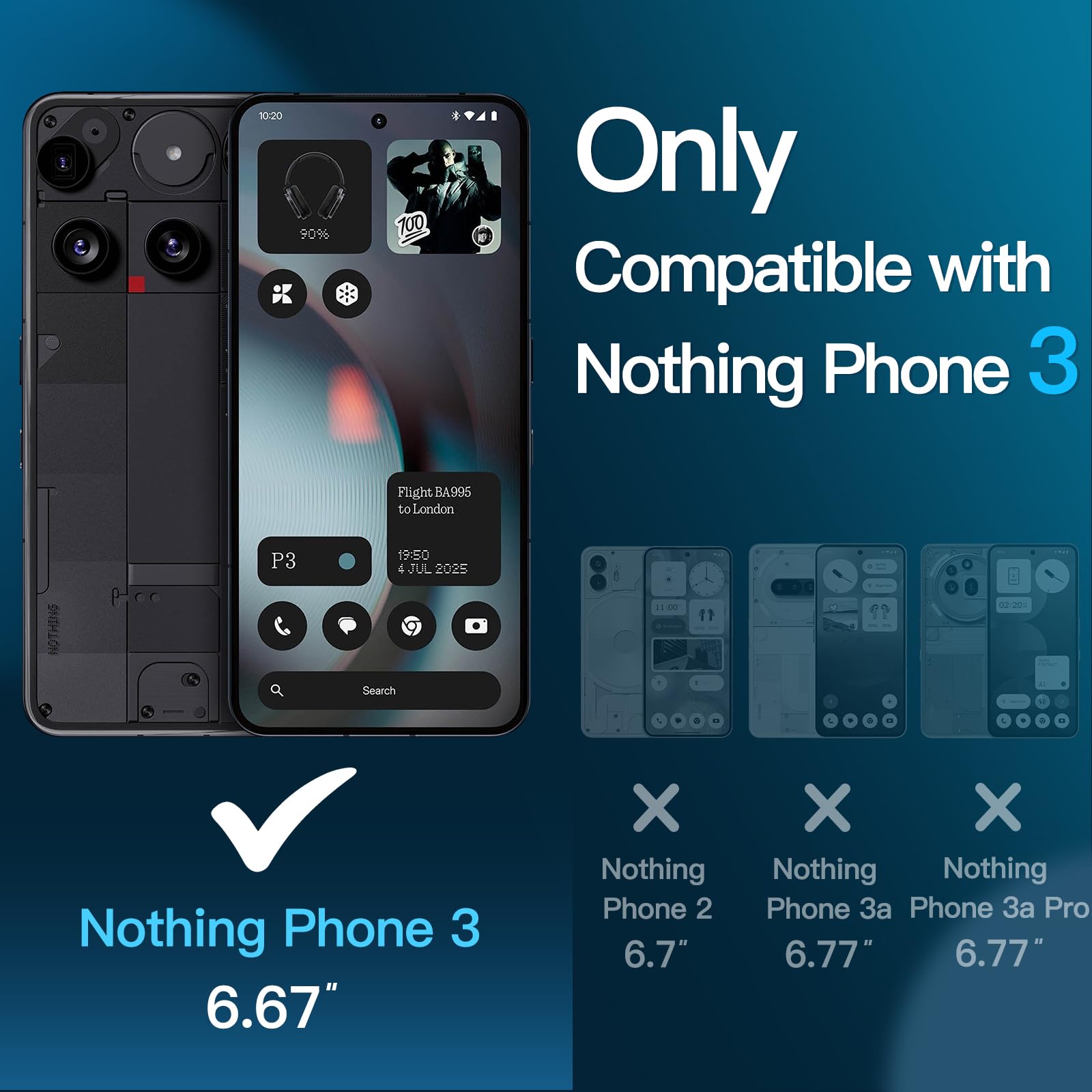 Jetech Screen Protector For Nothing Phone 3, 9H Tempered Glass Film With Easy Installation Tool, Case-Friendly, Hd Clear, 3-Pack