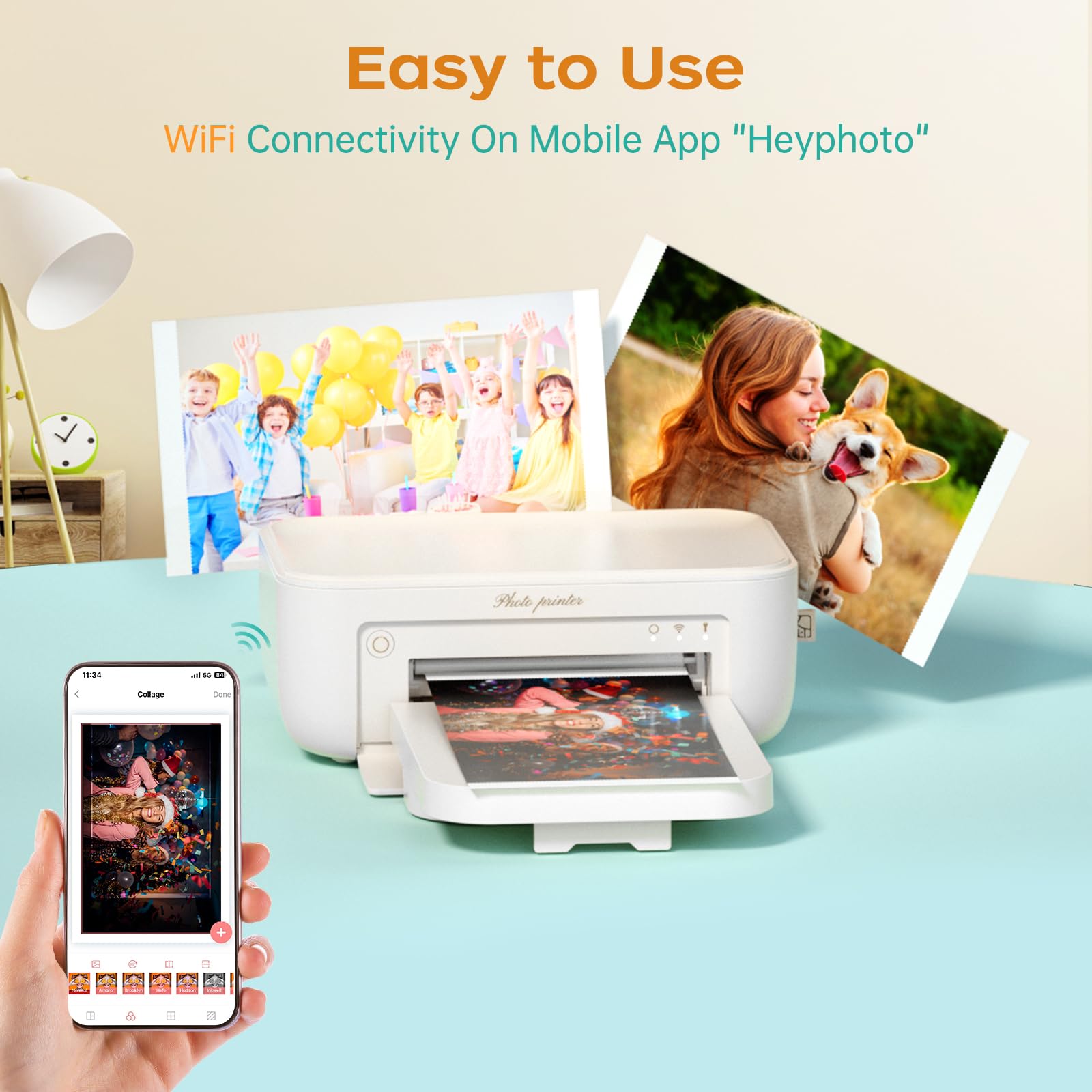 4X6 Photo Printer With 108 Sheets & 2 Color Ribbons - Dye Sublimation Wireless Portable Photo Printer For Iphone & Android Smart