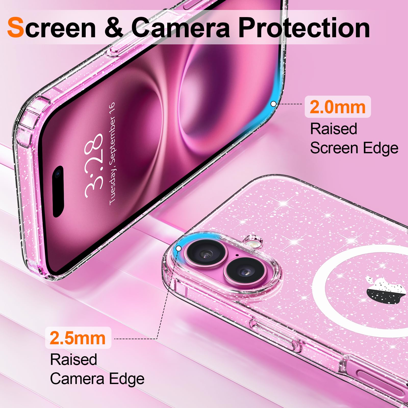 Hython Case For Iphone 16 Case Glitter, Clear Glitter Sparkly Shiny Bling Sparkle Cute Cover, Anti Scratch Soft Tpu Thin Slim Fi