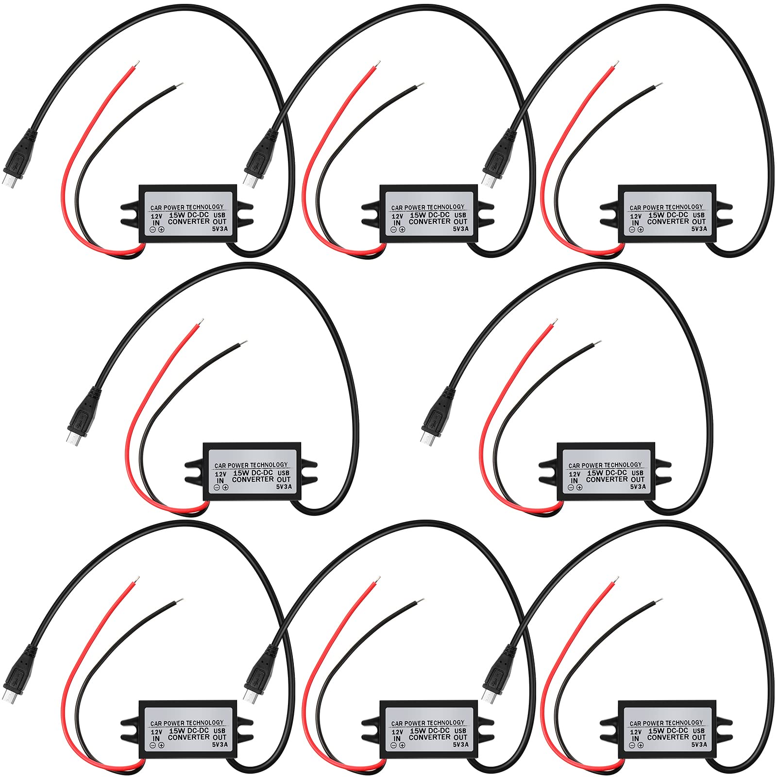 Weewooday 8 Pieces 1 Piece Waterproof 12V To 5V Converter Dc-Dc Buck Module Micro Usb Power Adapter Car Power Converter Regulato