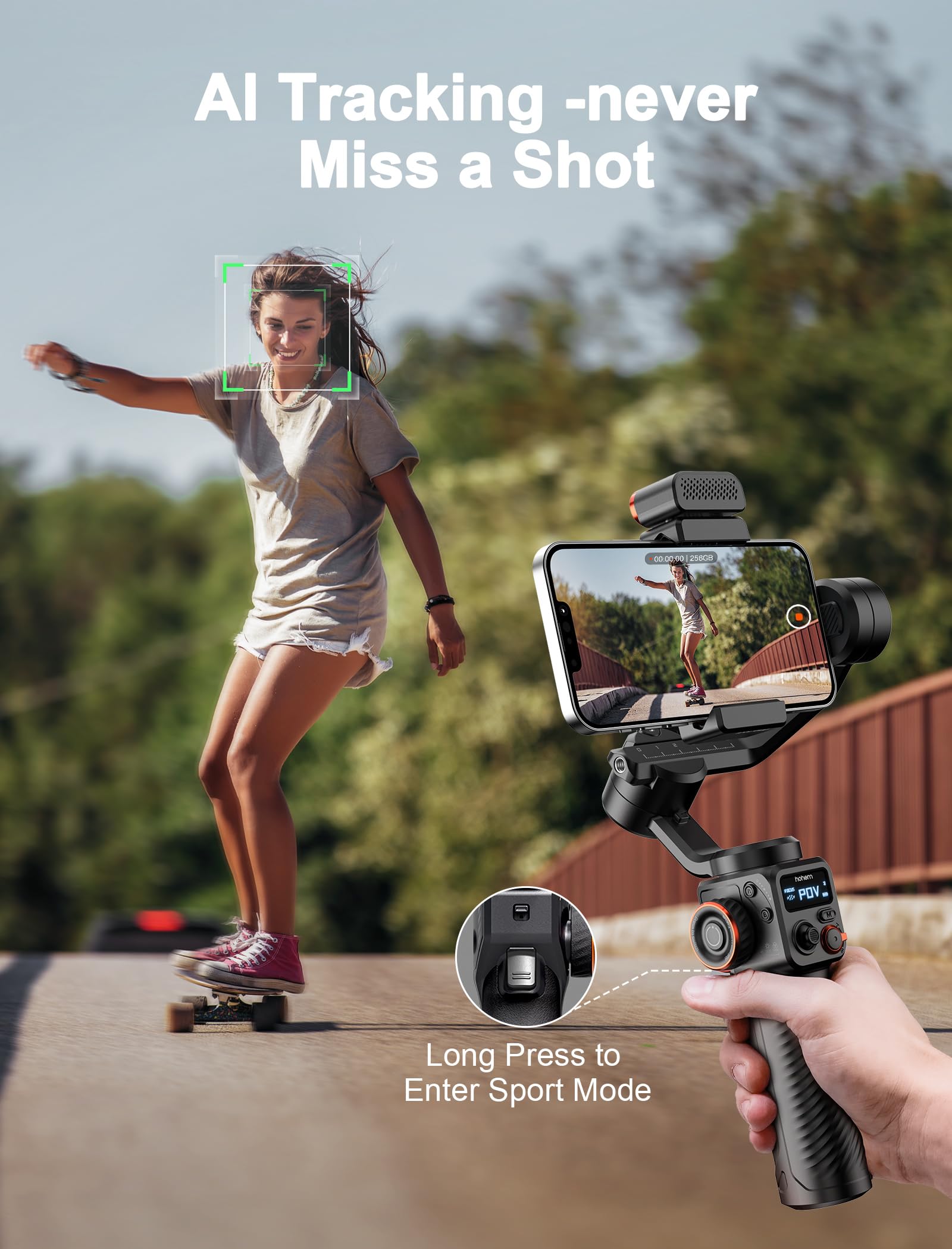 hohem iSteady M6 Gimbal Stabilizer for Smartphone, 3-Axis, AI Tracking, 18H Battery, Black