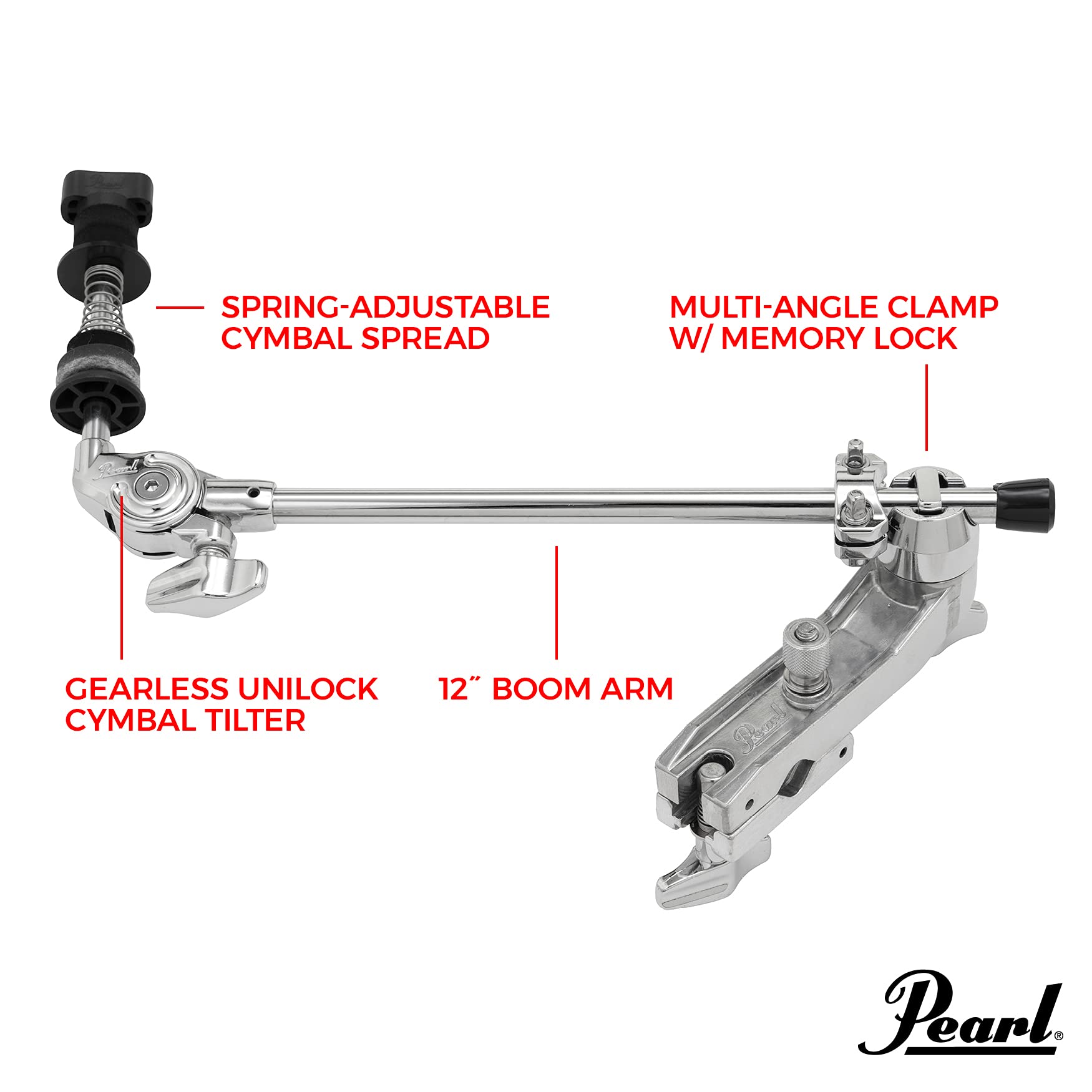 Pearl Clh70 Closed Hi Hat Holder With 15'' Solid Boom Arm, Multi Angle Mounting Clamp, Unilock Gearless Cymbal Tilter, And Sprin
