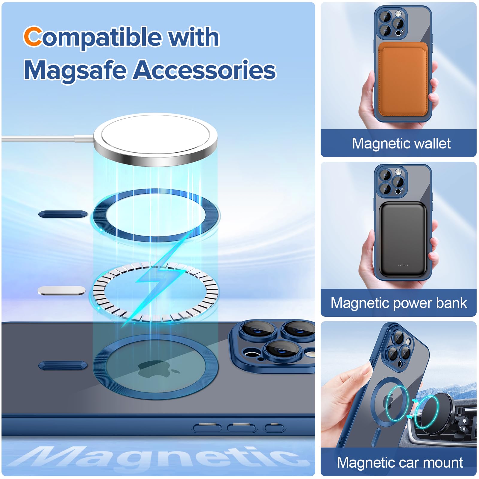 Hython Magnetic Clear Case For Iphone 15 Pro Max Case With Camera Lens Protector [Compatible With Magsafe] Plating Edge Slim Sof