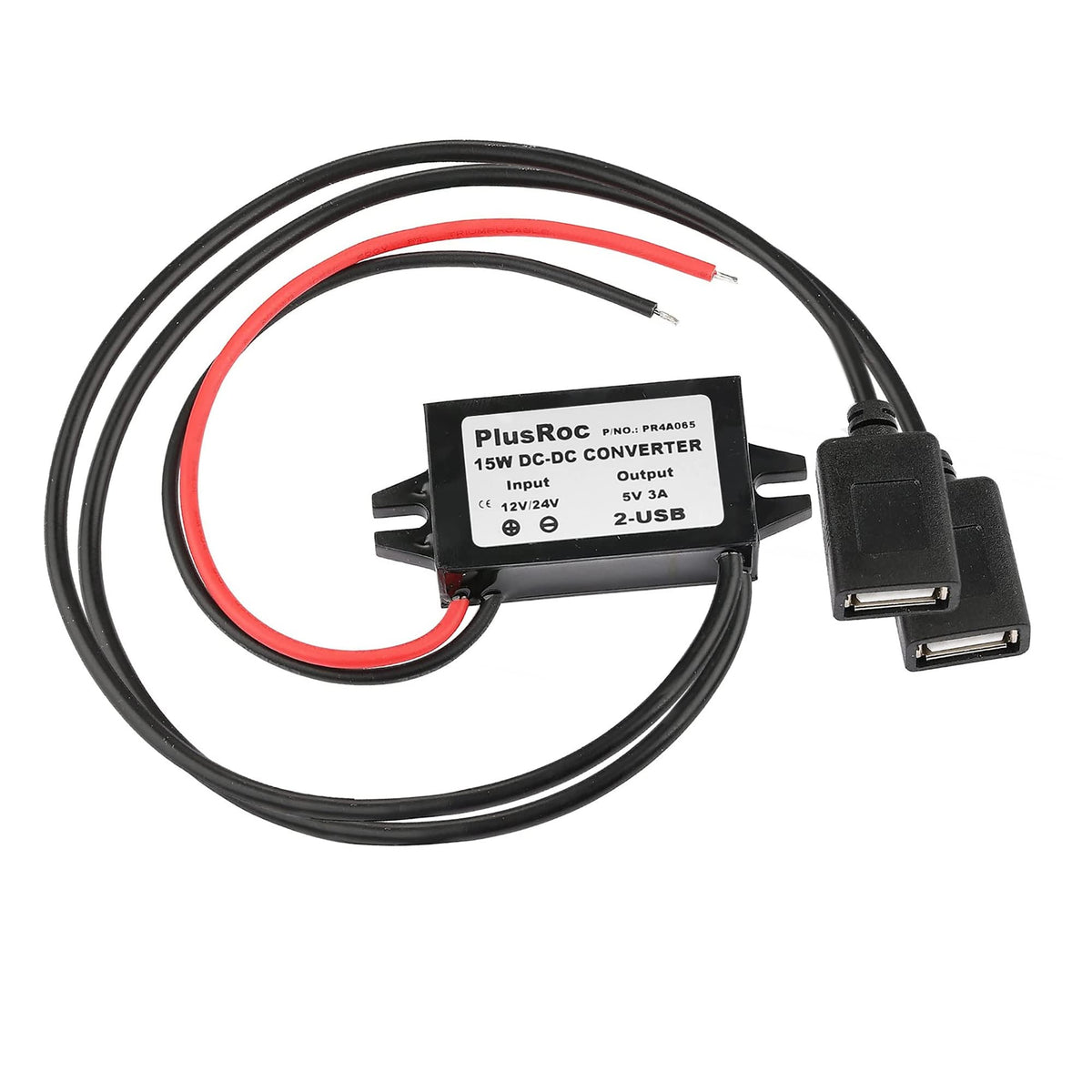 Plusroc Waterproof 12V/24V To 5V Converter Dc Dc Step Down Module Power Adapter (Dual Usb A Connectors)