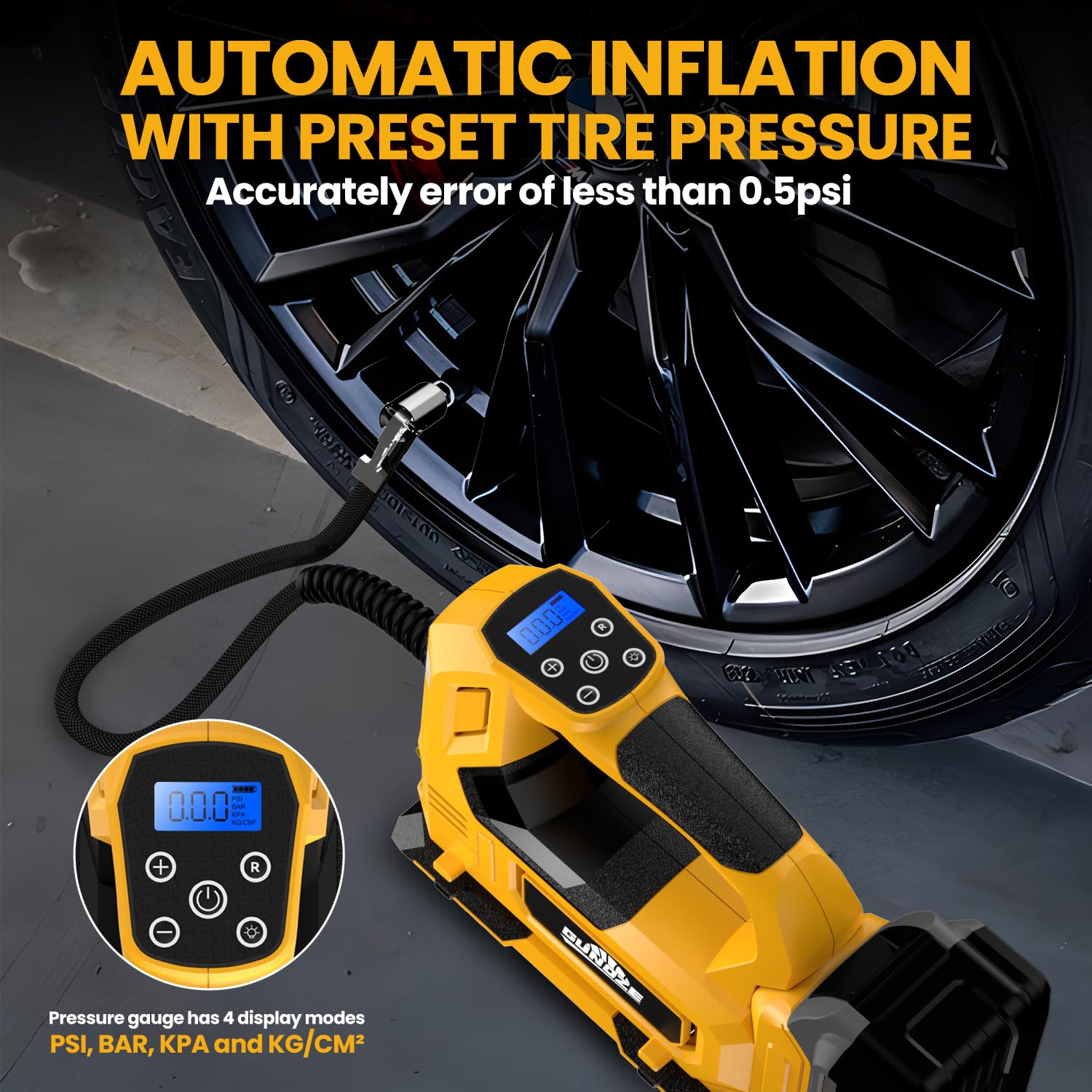 Cordless Tire Inflator Air Compressor For Dewalt 20V Max Battery, 150Psi Portable Led Light Handheld Air Pump With Digital Press