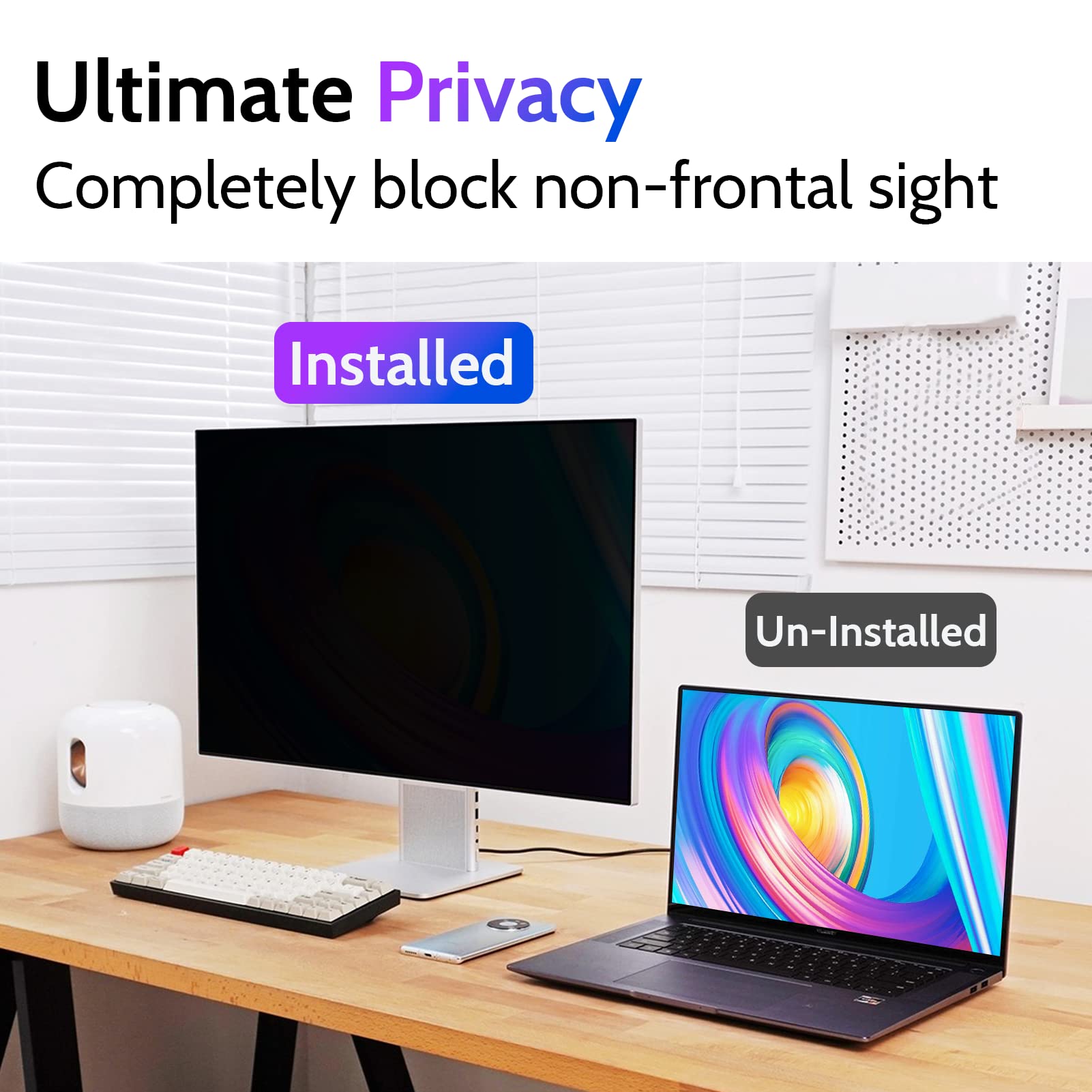 Peslv Computer Privacy Screen 24 Inch For 16:9 Widescreen Monitor, Removable 24Inch Anti Blue Light Anti Glare Monitor Privacy F
